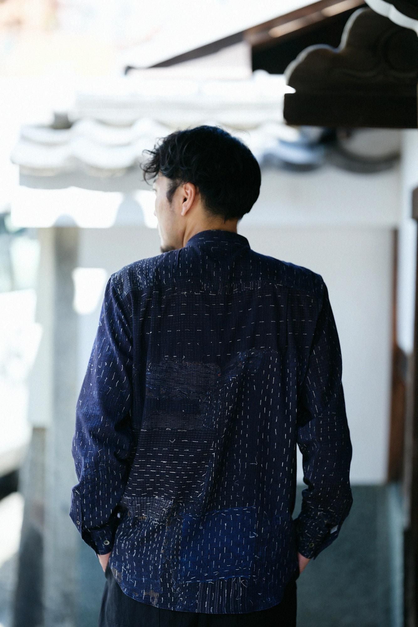 高島縮 20/20 スタンドカラーシャツ/BORO III IJ