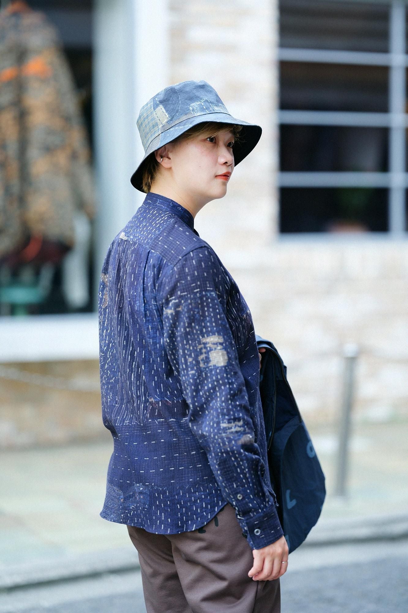 高島縮 20/20 スタンドカラーシャツ/BORO III IJ