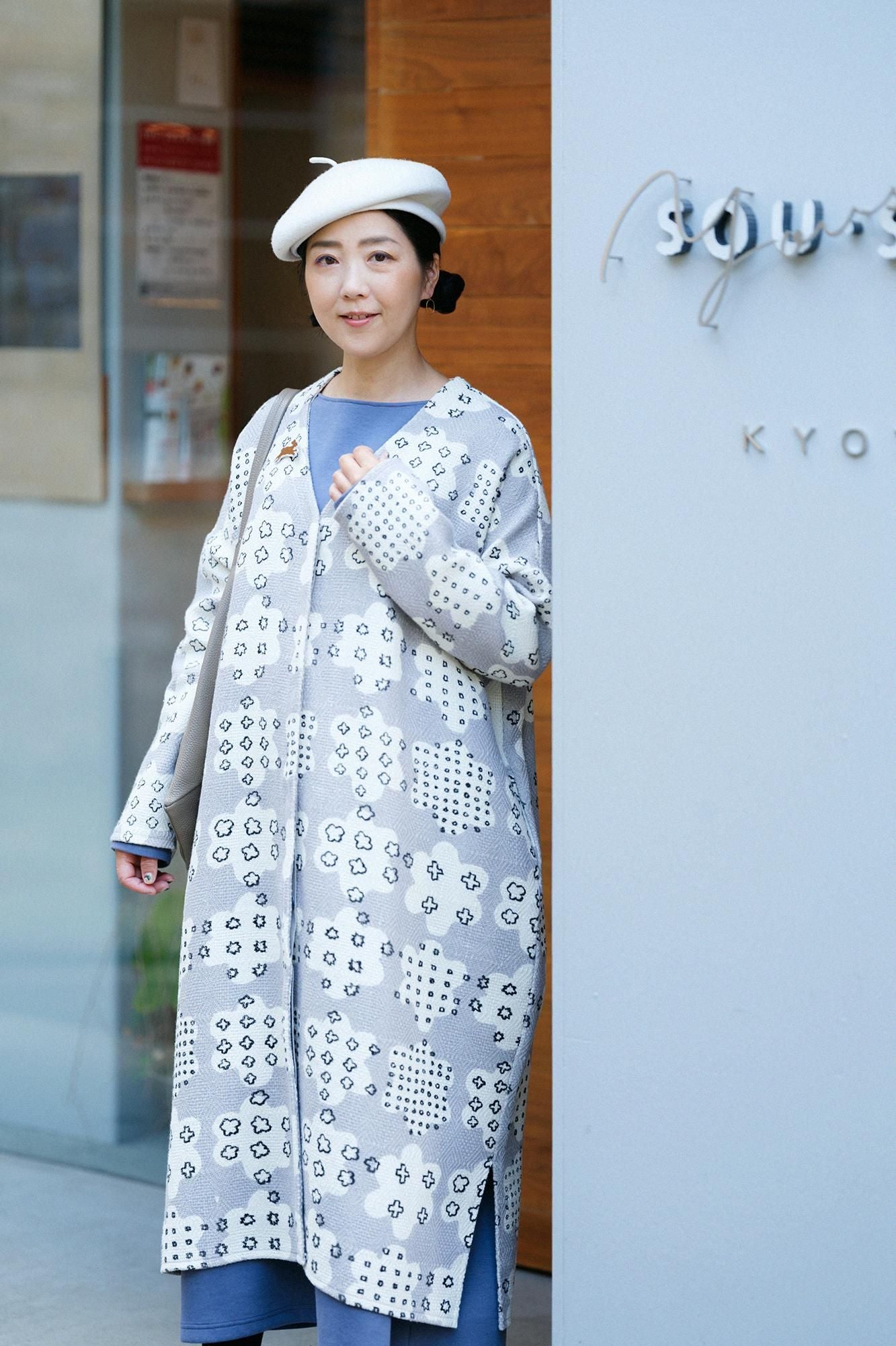 棉麻紡 菱紋樣(菱纹用) 輕型外套/花霰