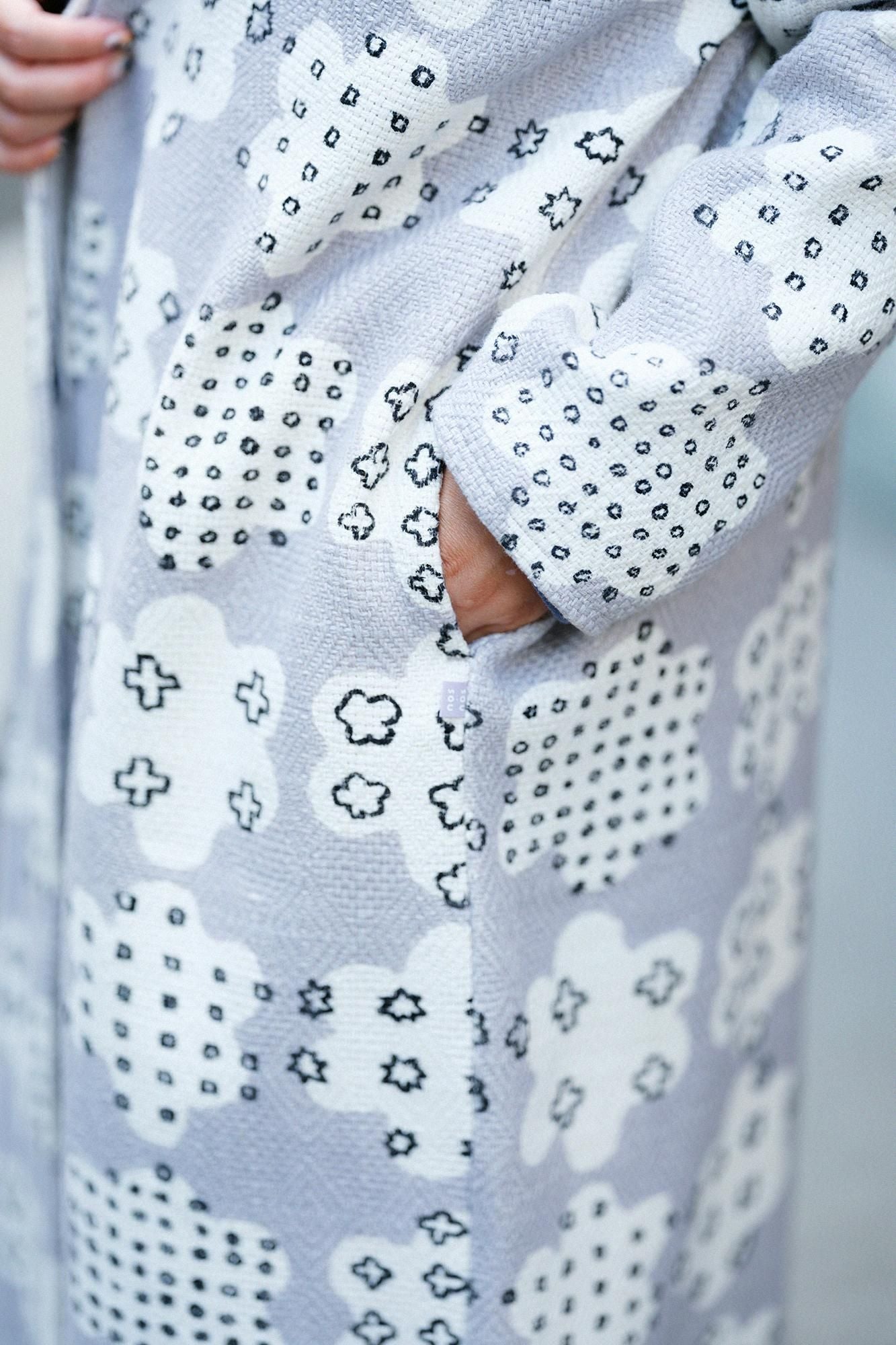 棉麻紡 菱紋樣(菱纹用) 輕型外套/花霰