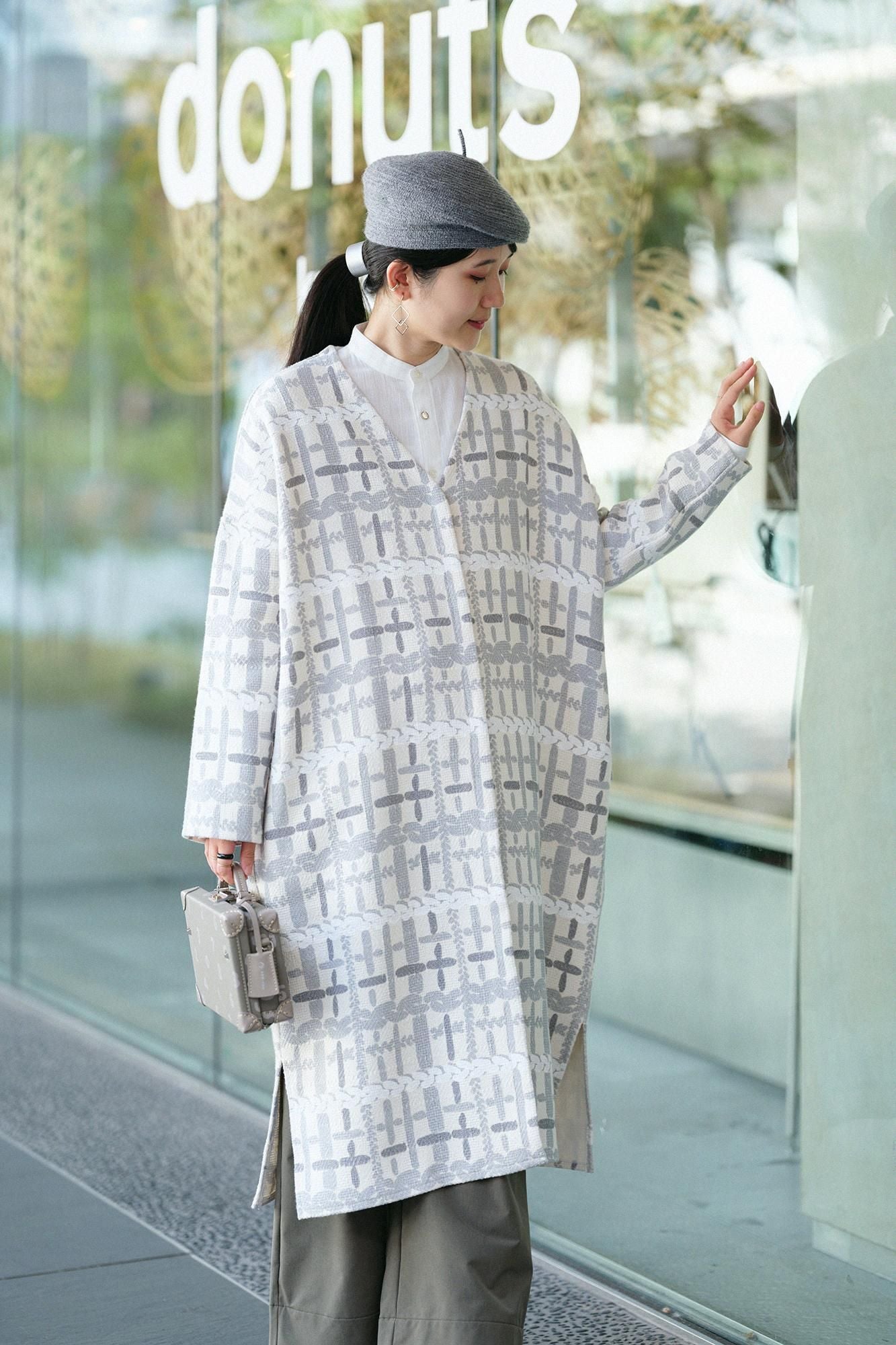 Leichter Mantel aus Baumwollleinen mit Rautenmuster/Komai