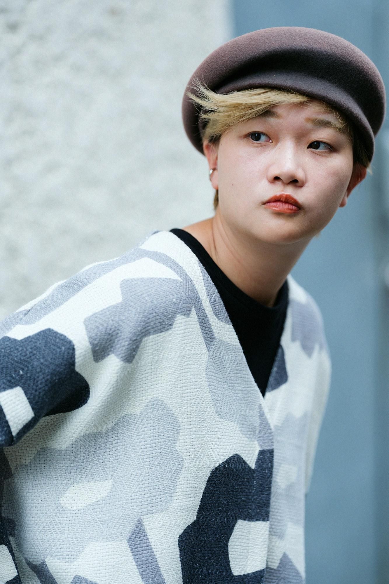 棉麻紡 菱紋樣(菱形用)灯長版上衣大衣/笑容