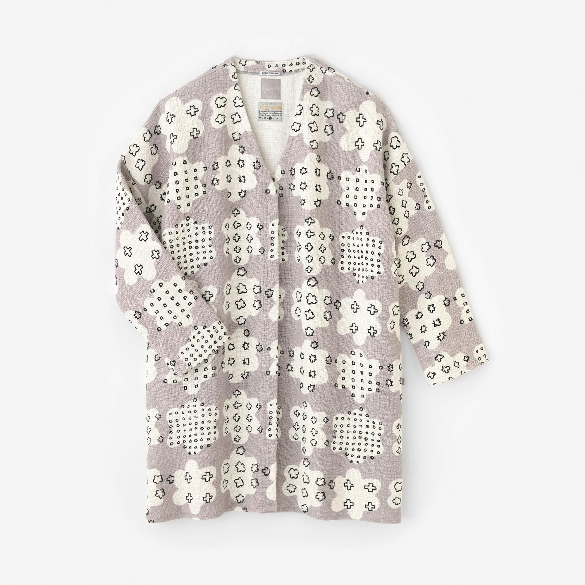 Manteau tunique léger en coton et lin à motif diamant/grêle de fleurs