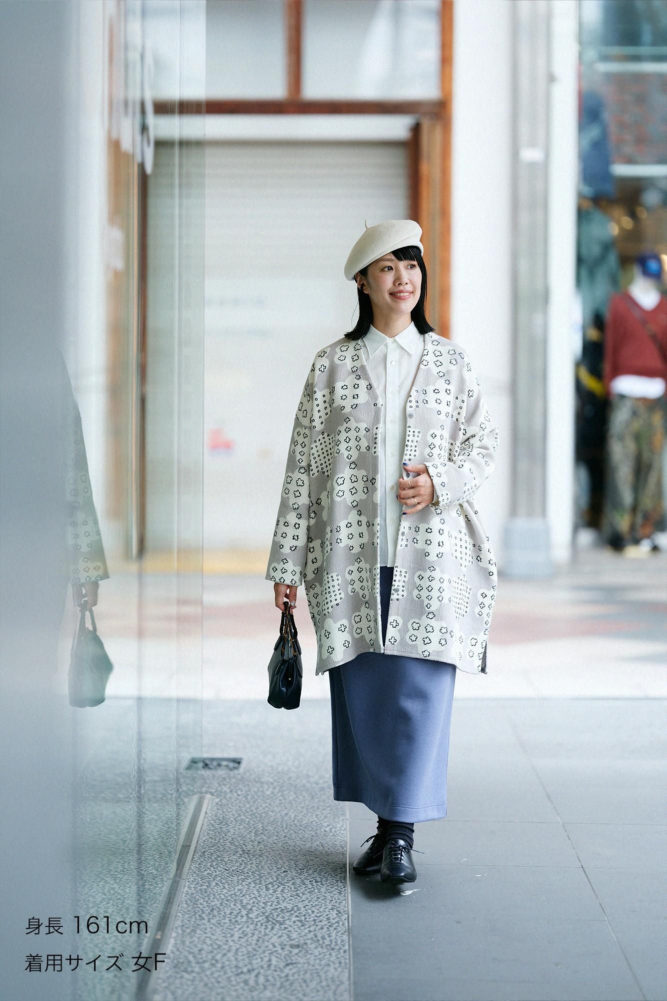 Manteau tunique léger en coton et lin à motif diamant/grêle de fleurs