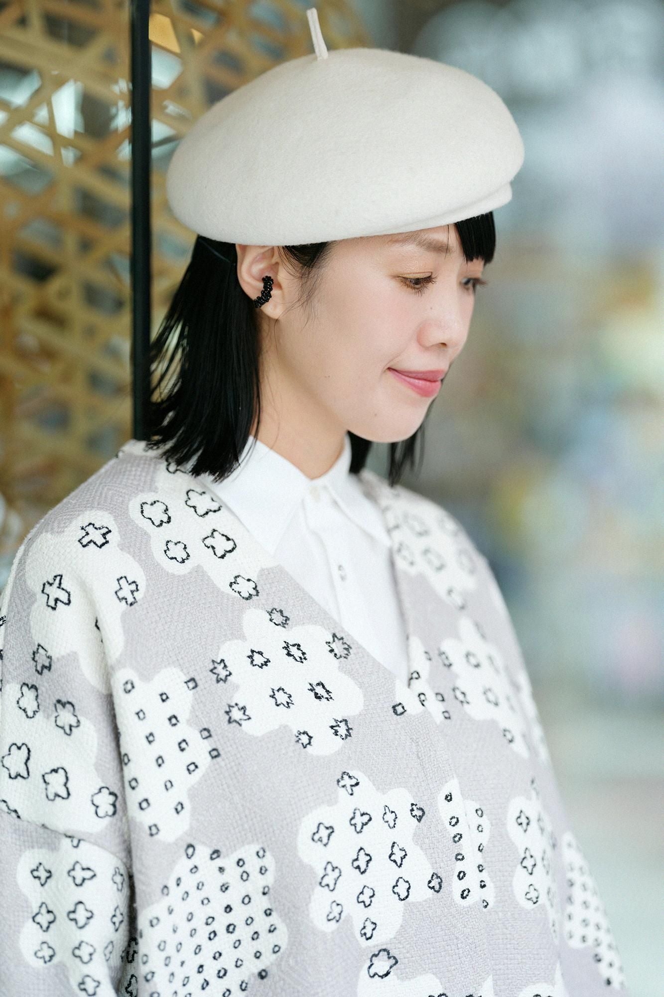 Manteau tunique léger en coton et lin à motif diamant/grêle de fleurs