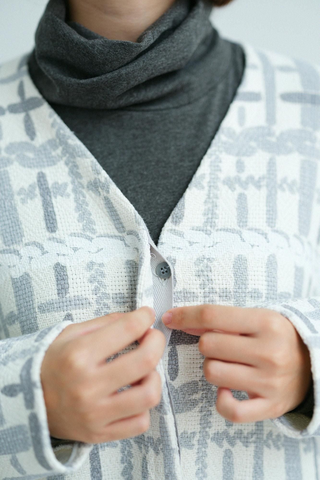 Cotton-linen Blend diamondPattern (HishimonYocormorant) Light Tunic Coat/Lath