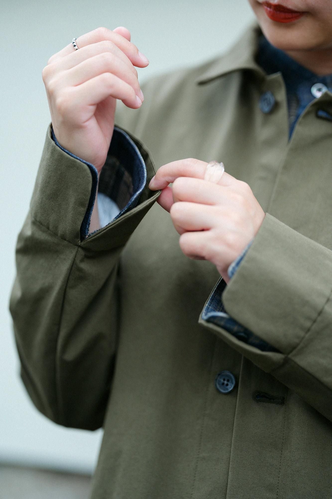 발수 웨더 클로스 칼라자켓/카키색 옷감