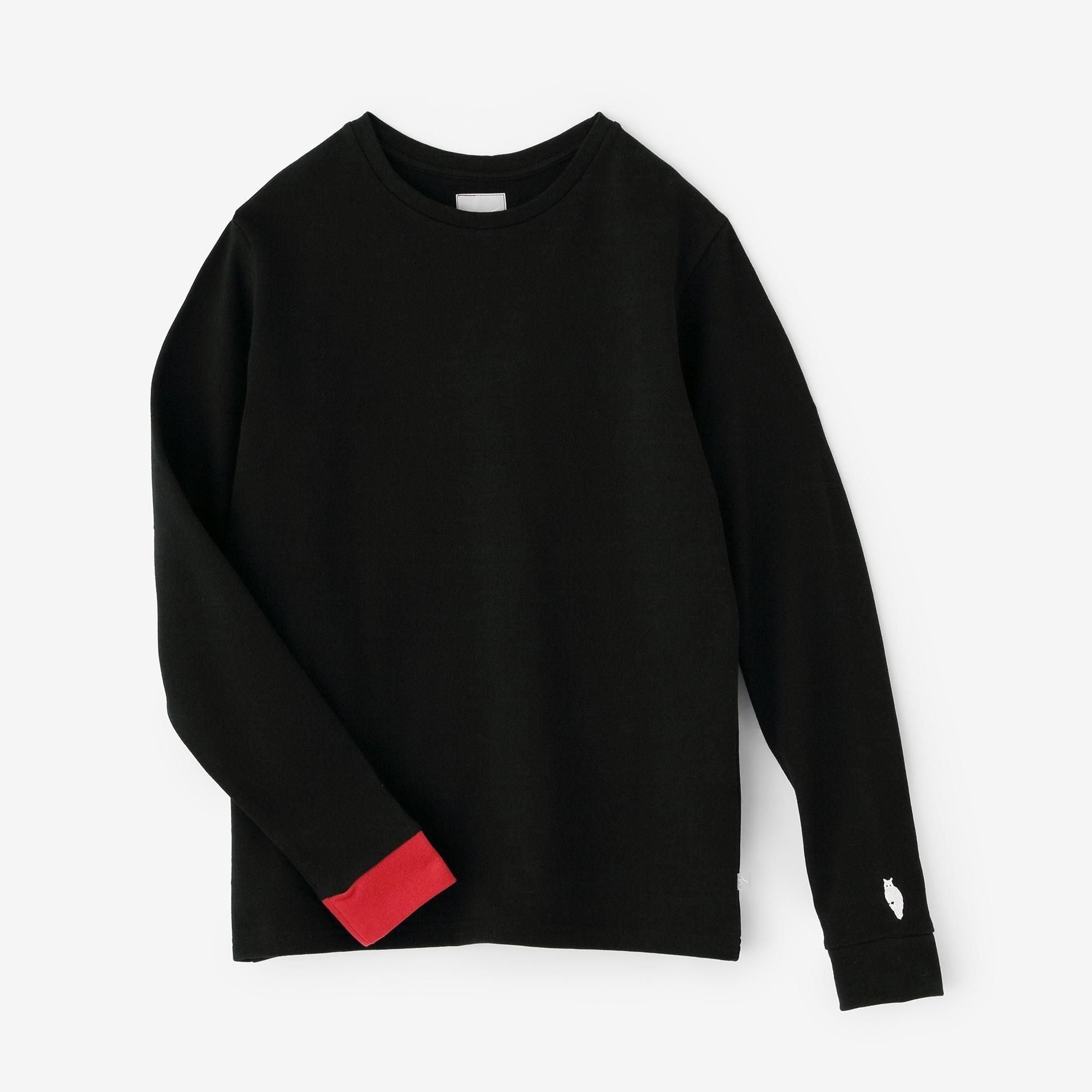 40双 ミニ裏毛 バイカラー長袖Tシャツ/ブラック