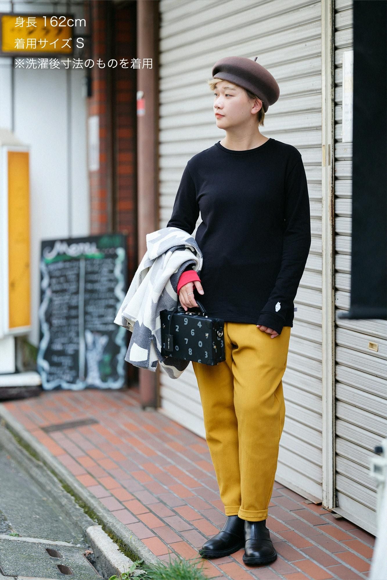 40双 ミニ裏毛 バイカラー長袖Tシャツ/ブラック