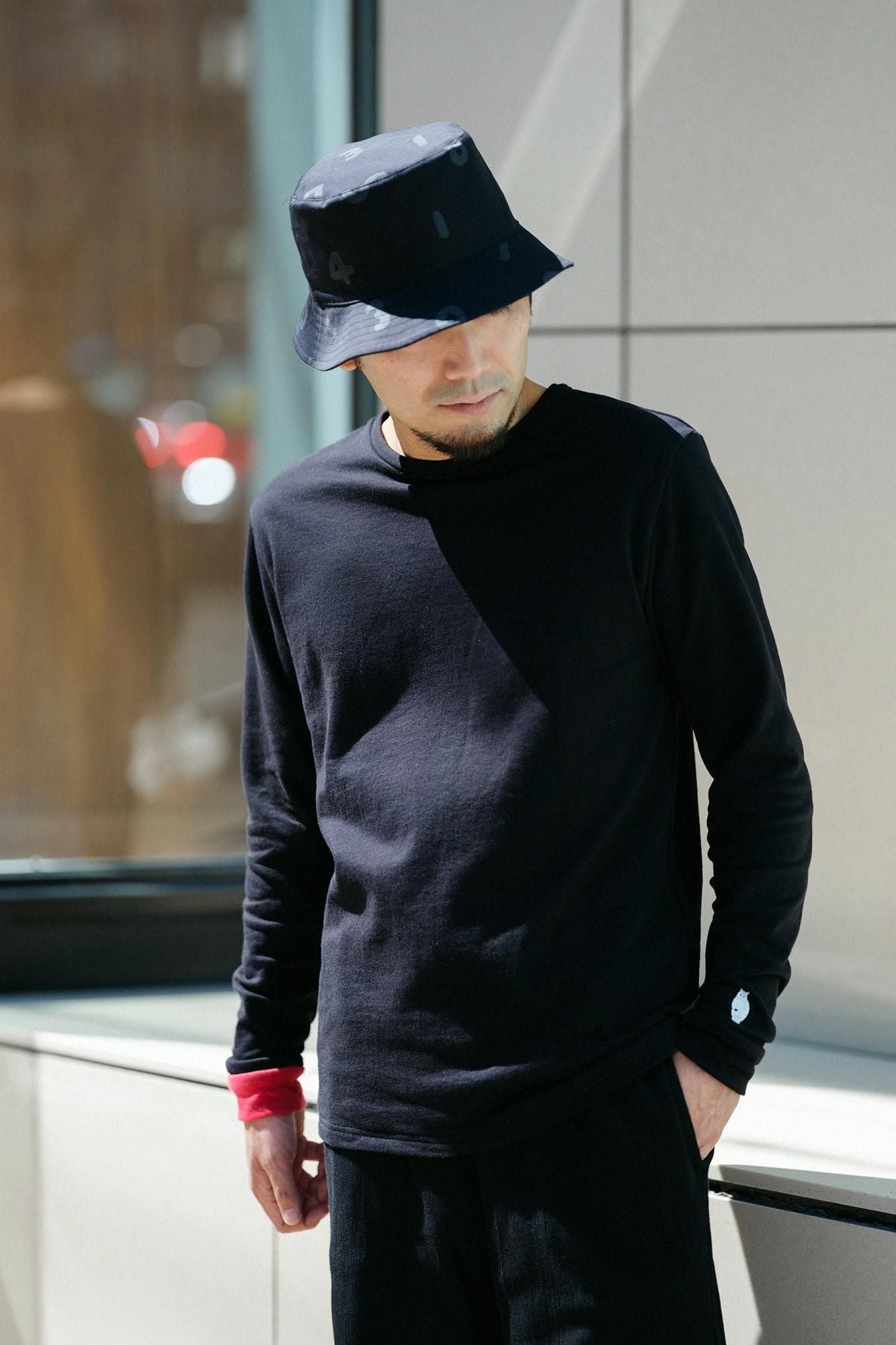 40双 ミニ裏毛 バイカラー長袖Tシャツ/ブラック