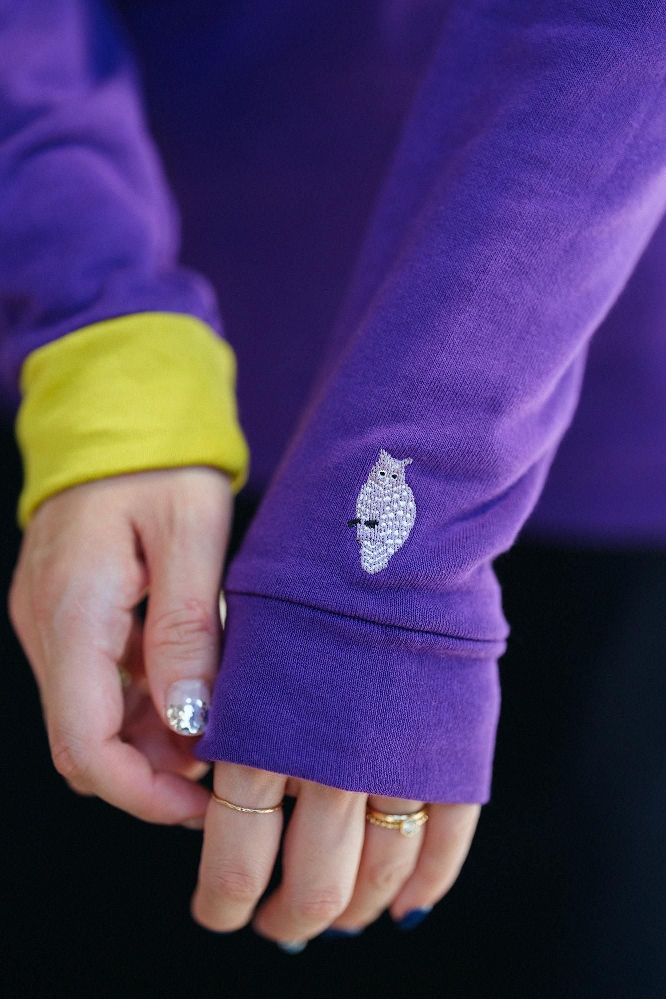 40双 ミニ裏毛 バイカラー長袖Tシャツ/パープル