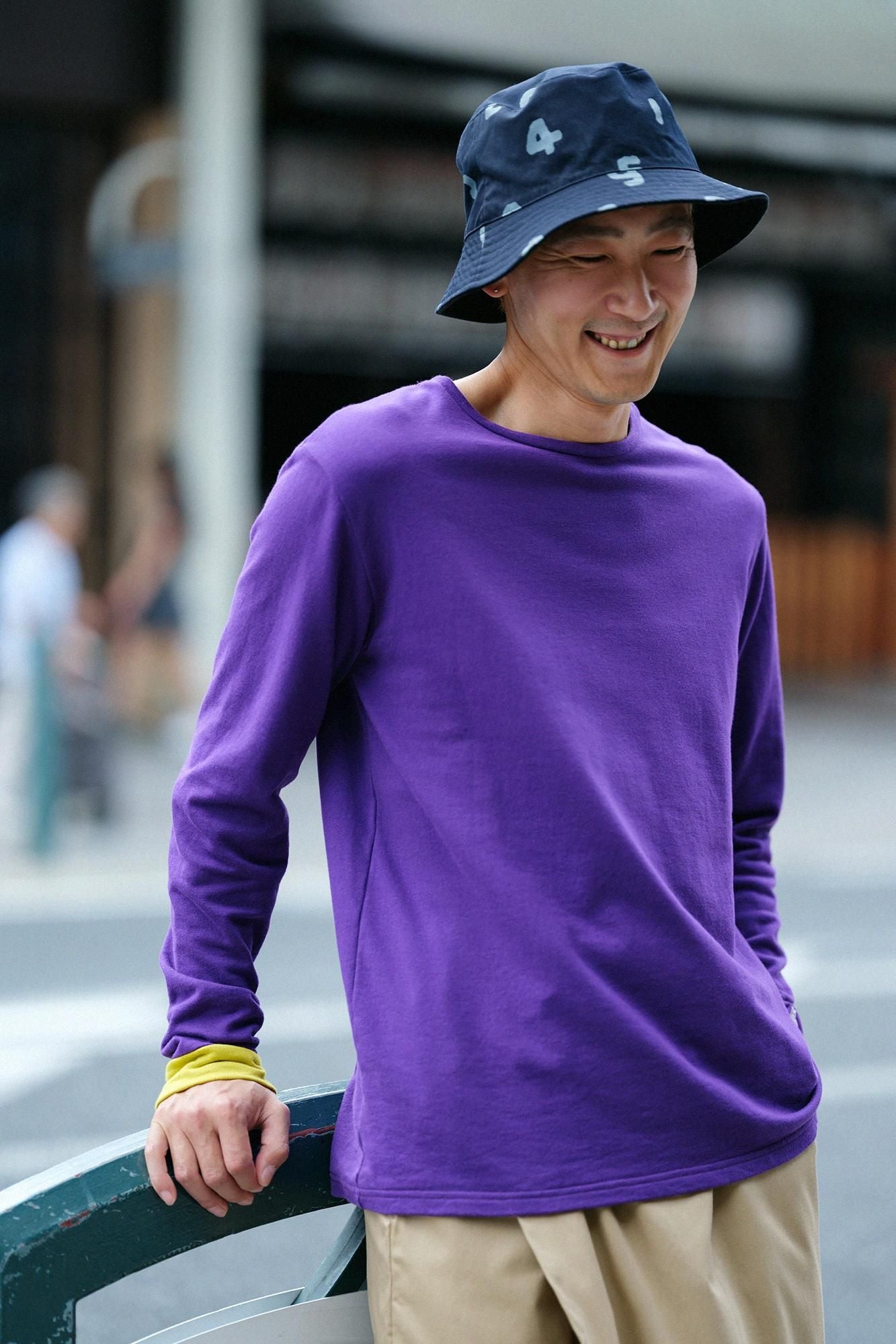 40双 ミニ裏毛 バイカラー長袖Tシャツ/パープル