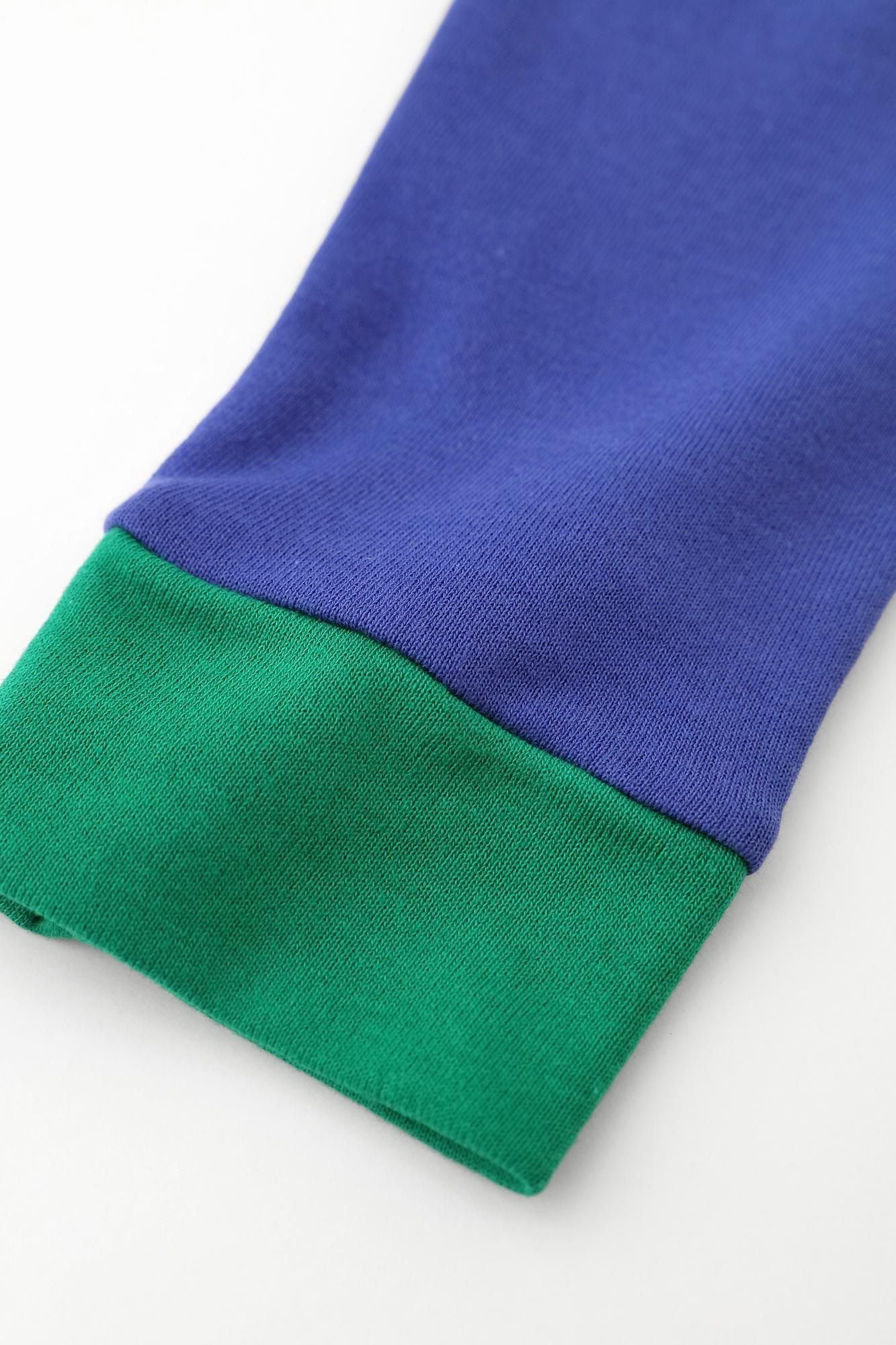 40双 ミニ裏毛 バイカラー長袖Tシャツ/ブルー