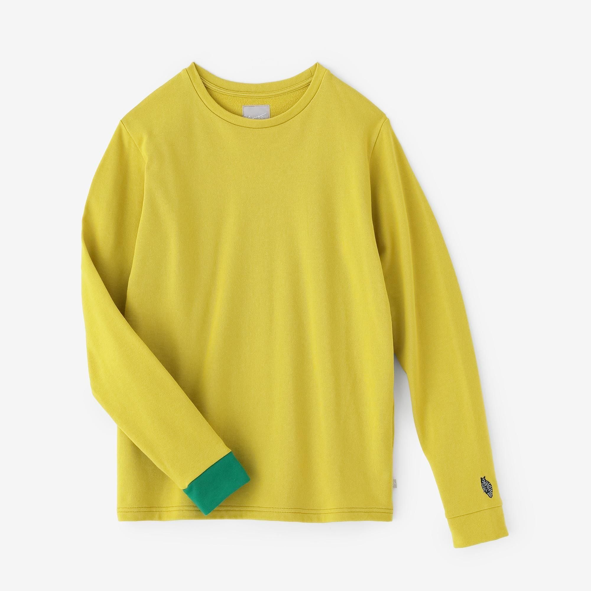 40双 ミニ裏毛 バイカラー長袖Tシャツ/イエロー