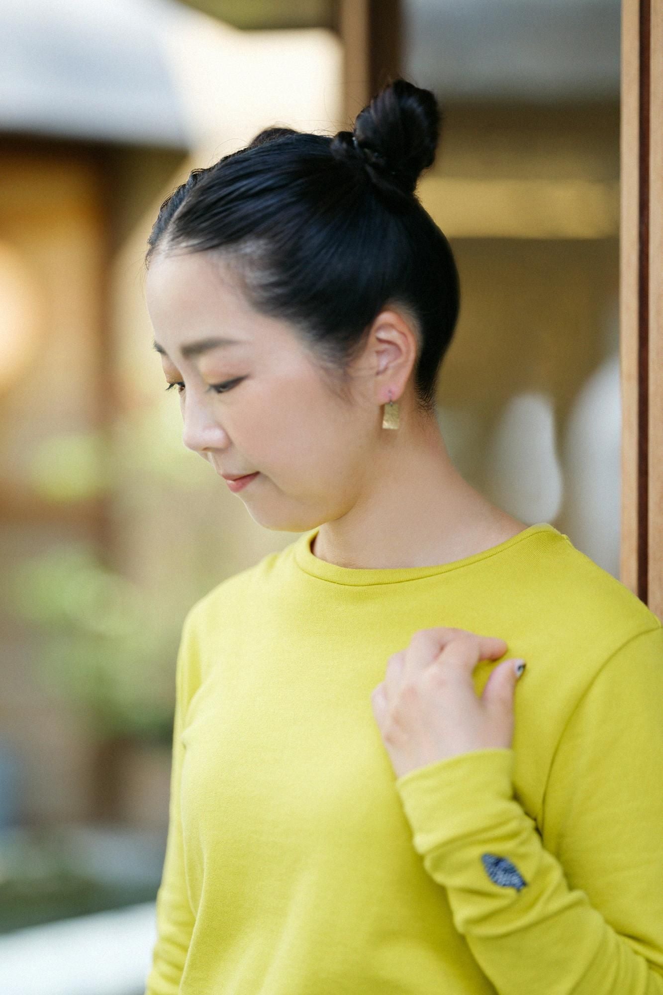 40双 ミニ裏毛 バイカラー長袖Tシャツ/イエロー