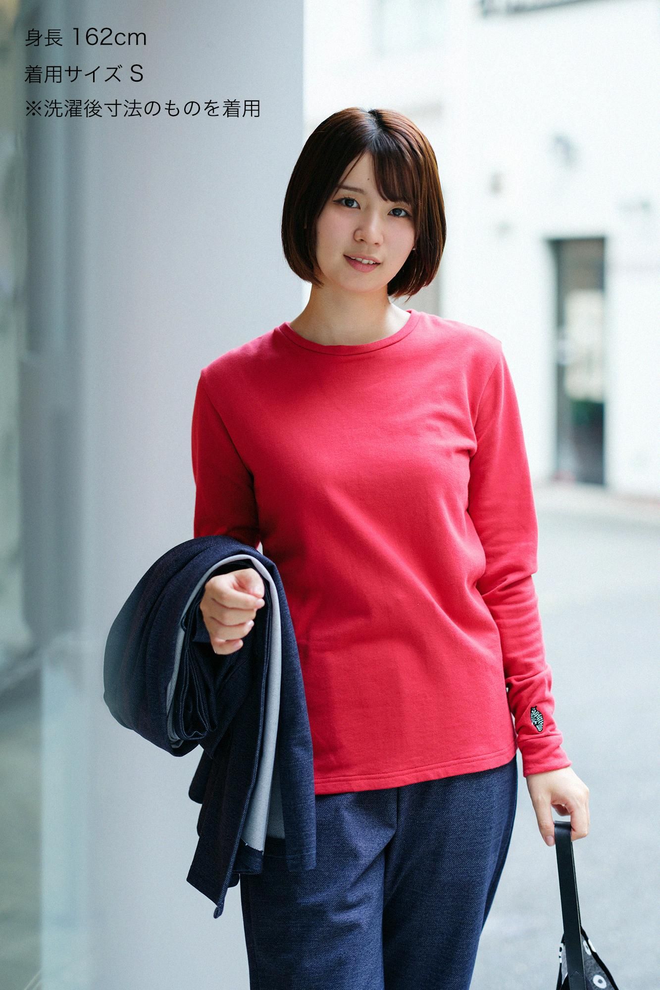 40双 ミニ裏毛 バイカラー長袖Tシャツ/レッド