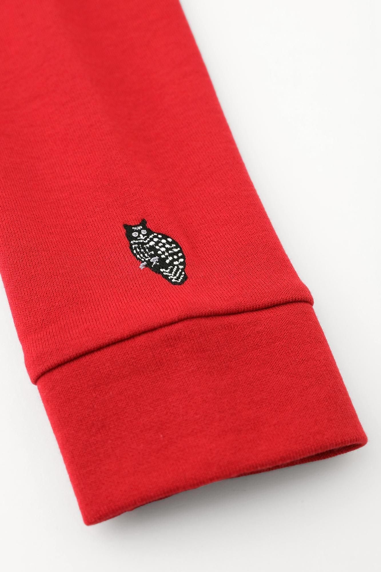 40双 ミニ裏毛 バイカラー長袖Tシャツ/レッド