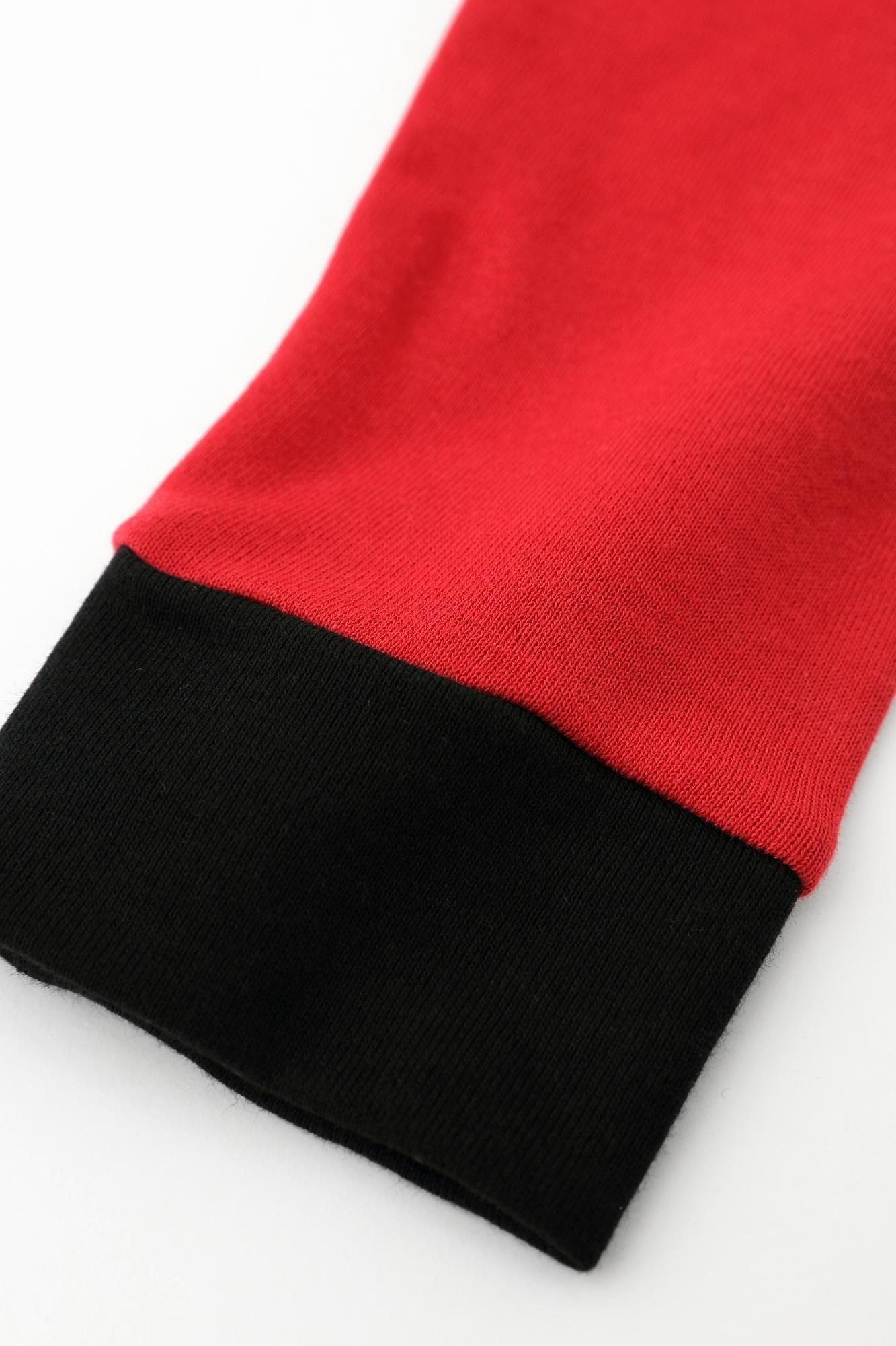 40双 ミニ裏毛 バイカラー長袖Tシャツ/レッド