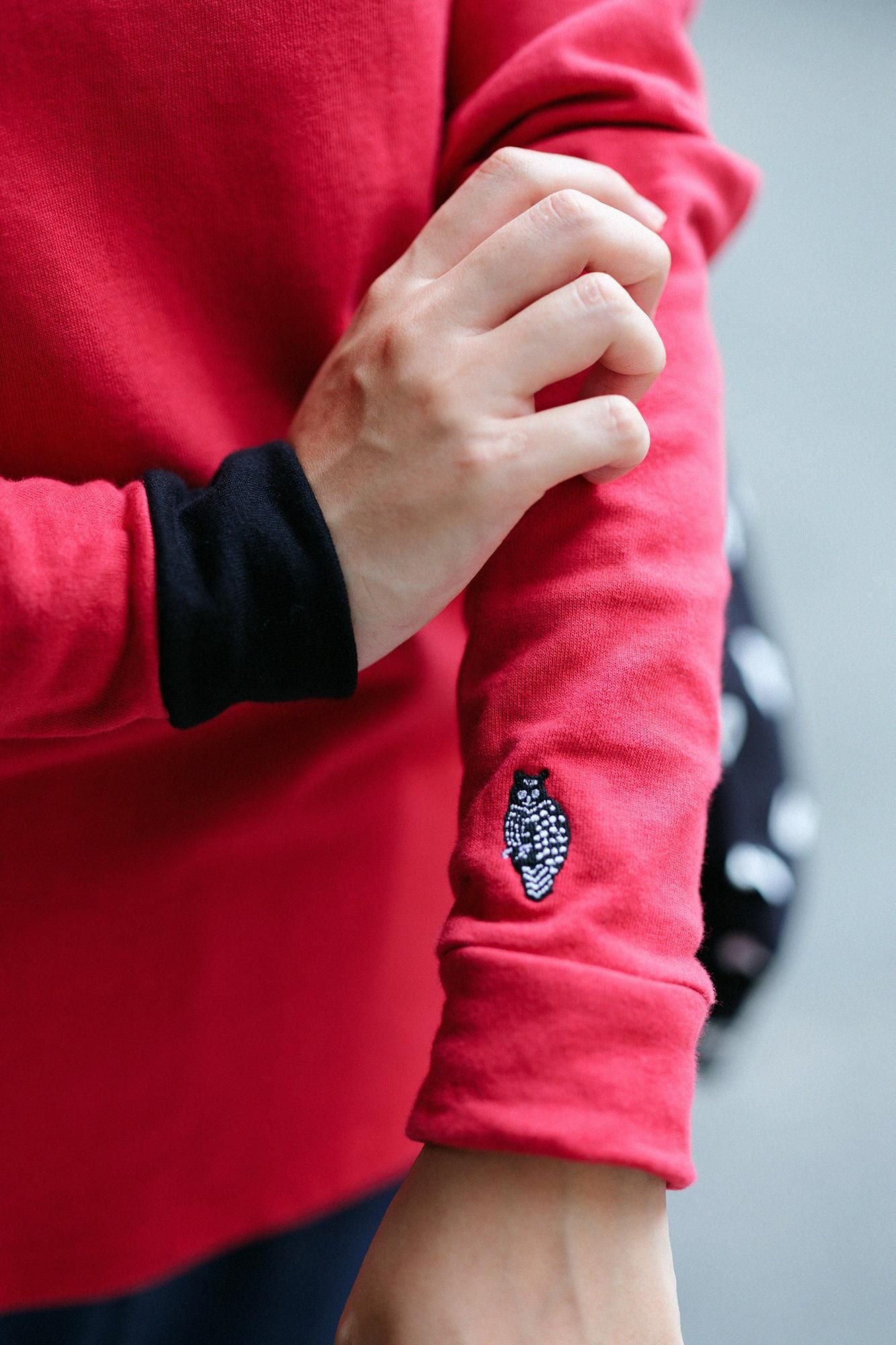 40双 ミニ裏毛 バイカラー長袖Tシャツ/レッド