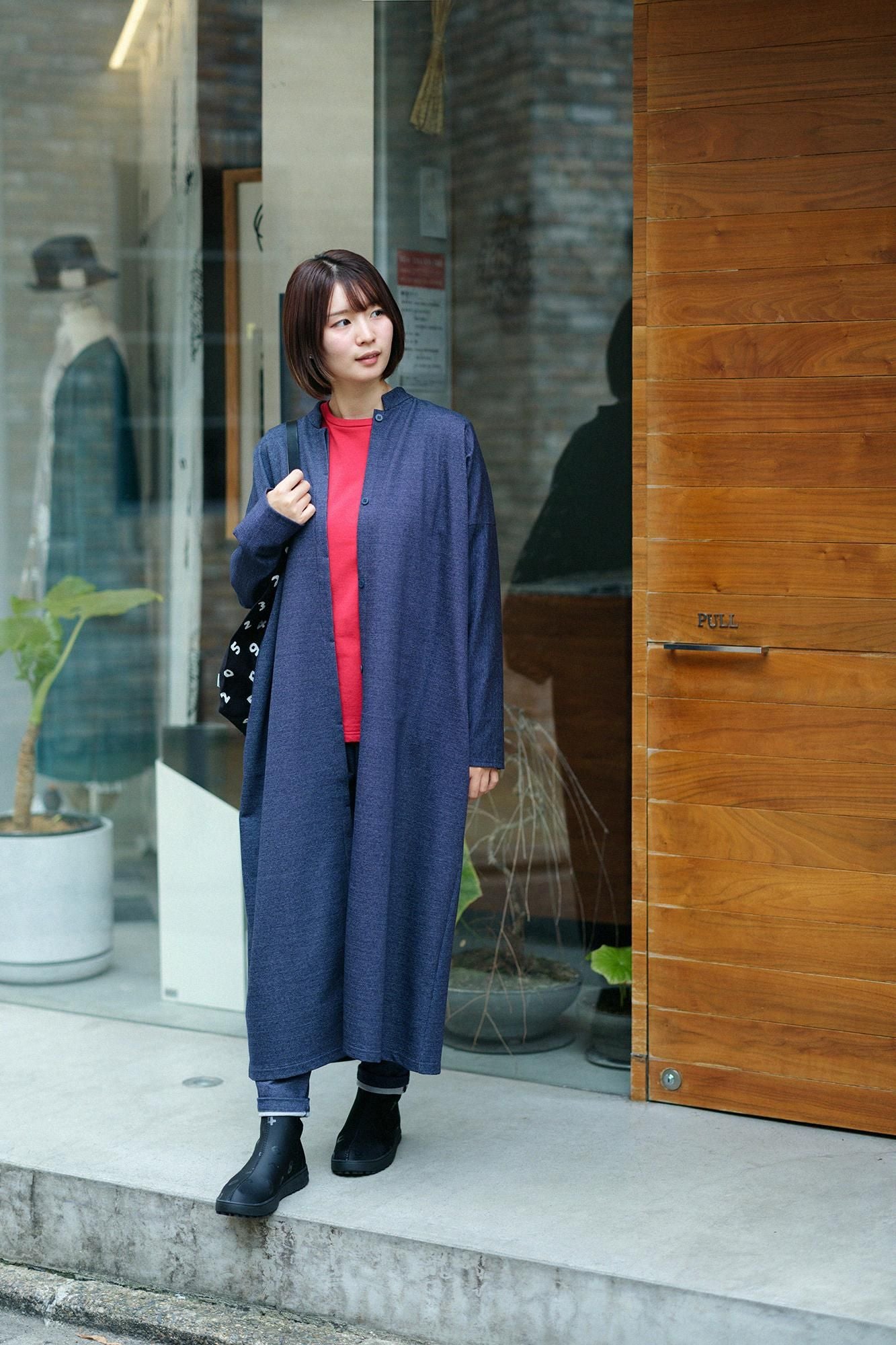 40双 ミニ裏毛 バイカラー長袖Tシャツ/レッド