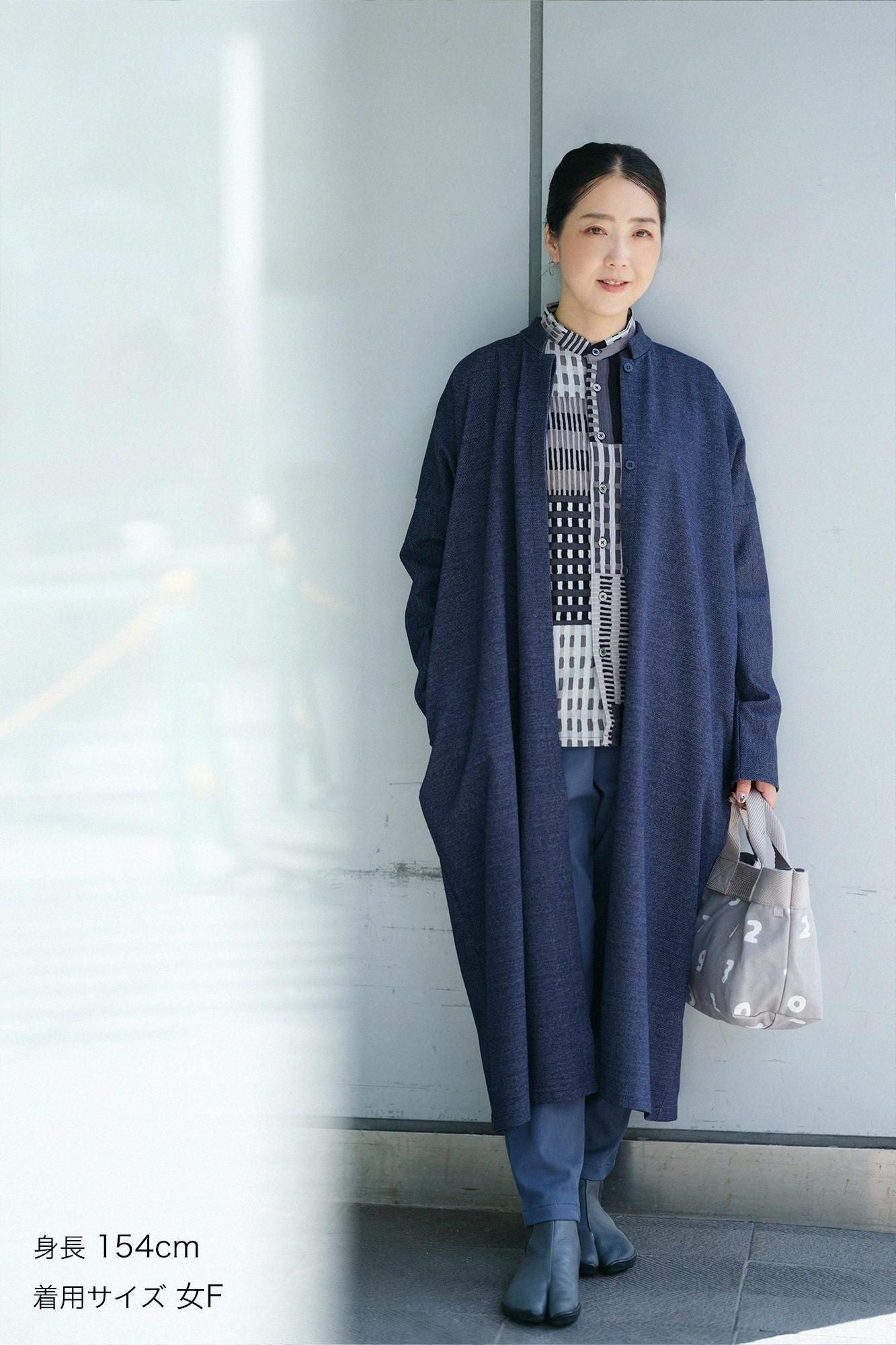 インレイジャージー スタンドカラーライトコート/ネイビー