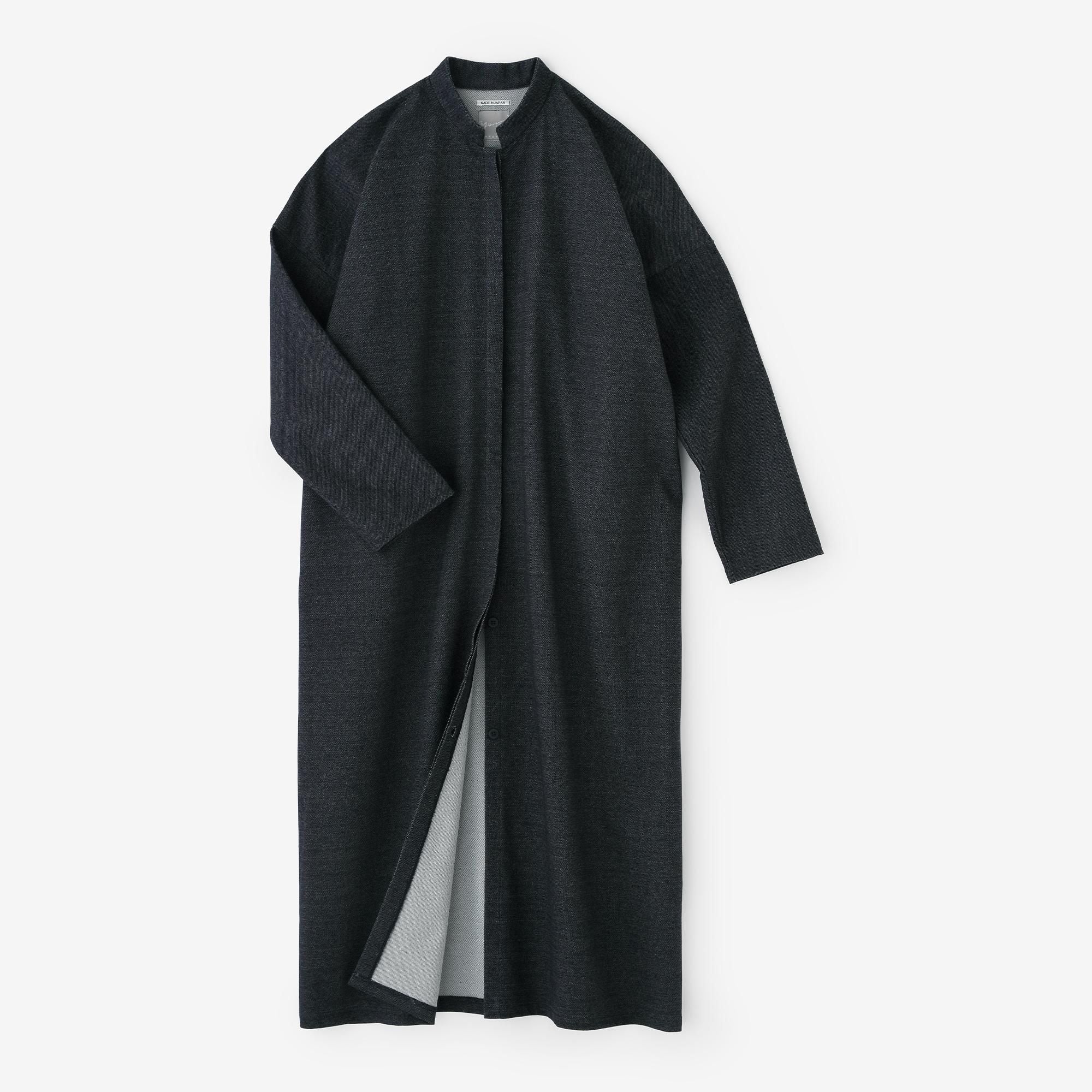 インレイジャージー スタンドカラーライトコート マキシ丈/ネイビー