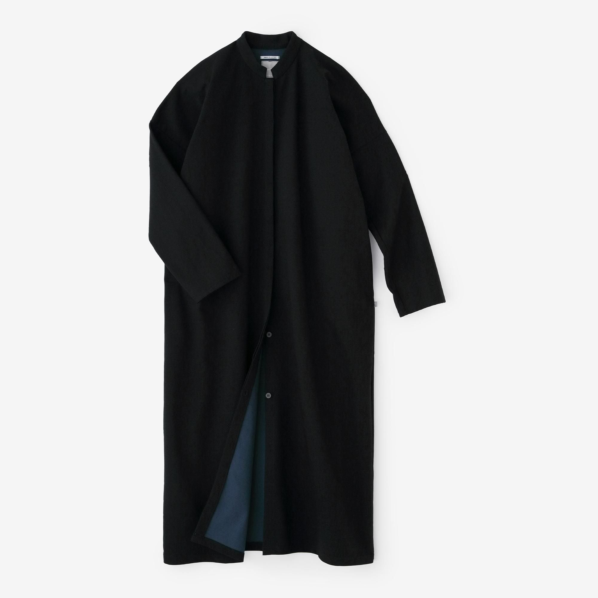 インレイジャージー スタンドカラーライトコート マキシ丈/ブラックネイビー