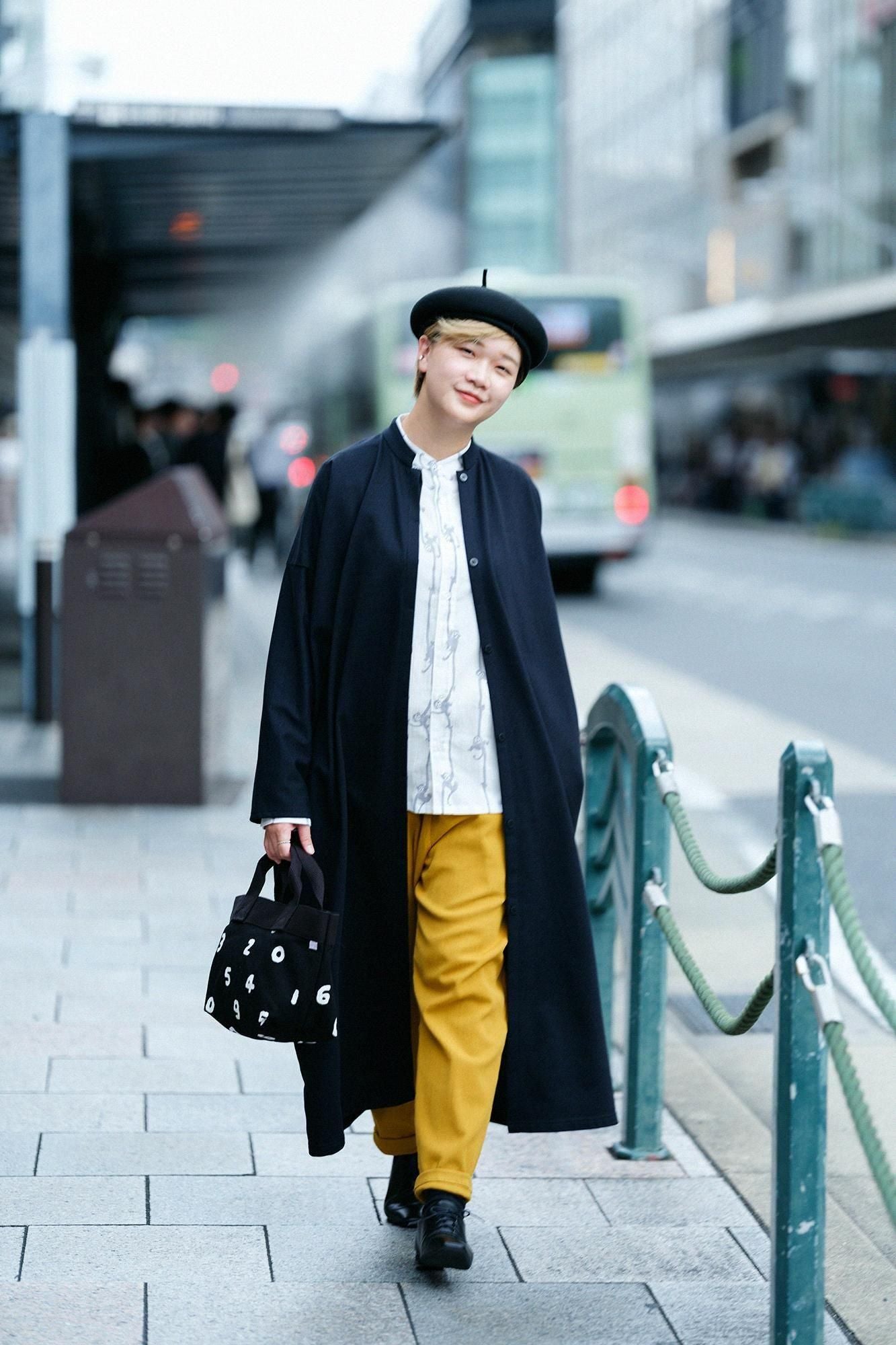 インレイジャージー スタンドカラーライトコート マキシ丈/ブラックネイビー