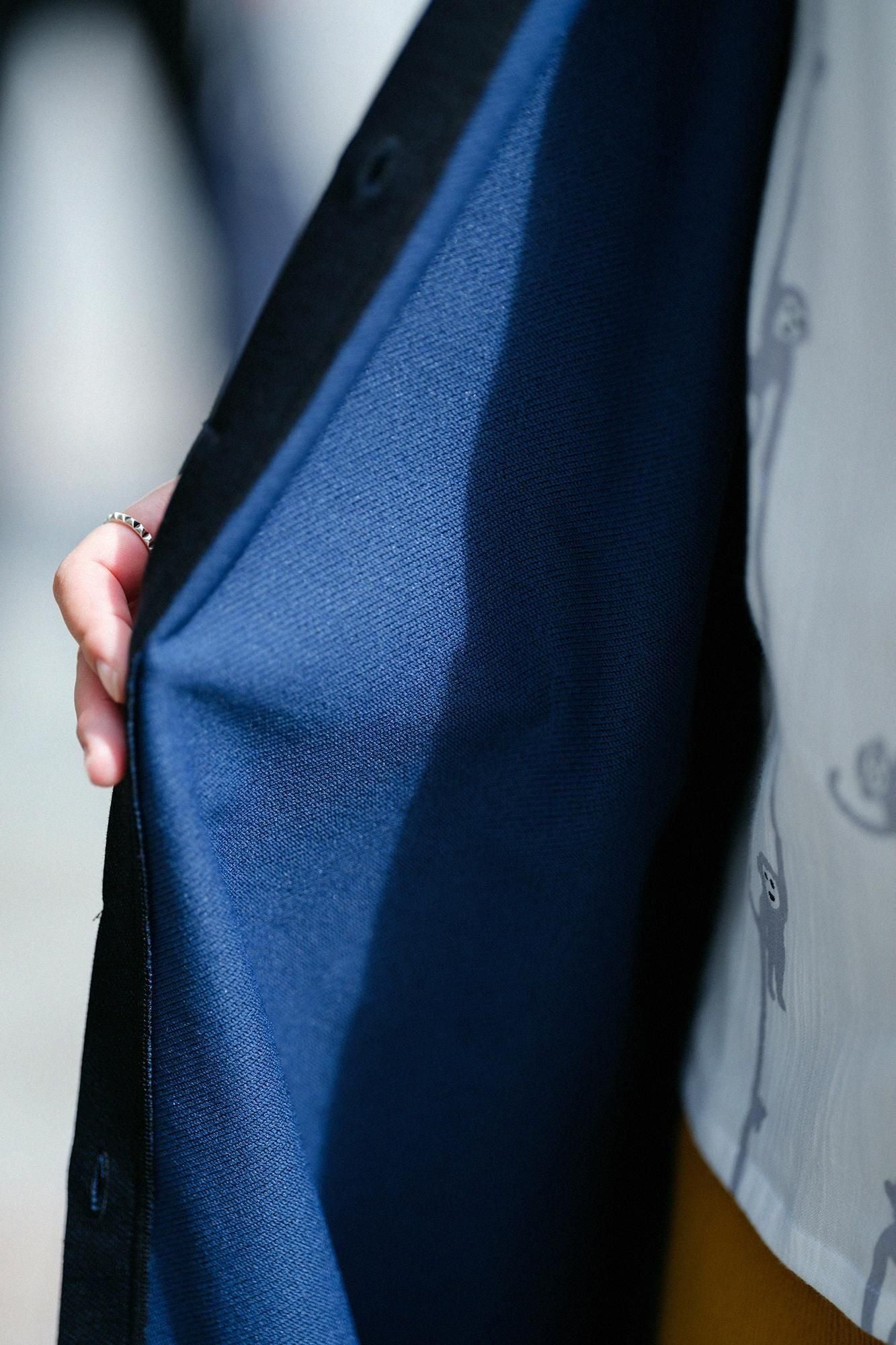 インレイジャージー スタンドカラーライトコート マキシ丈/ブラックネイビー