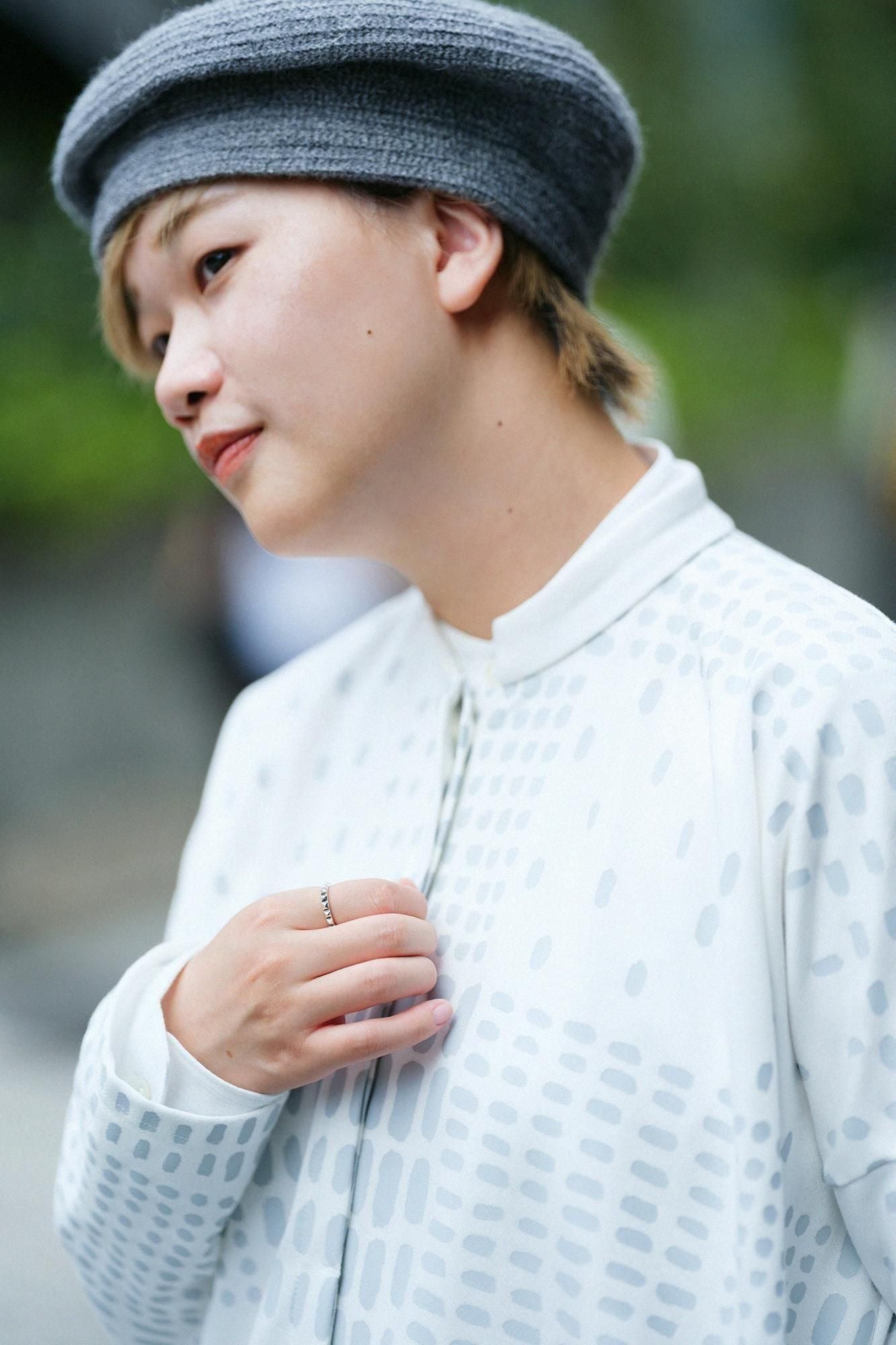 鑲嵌針織 立領輕型外套/敷石 白色