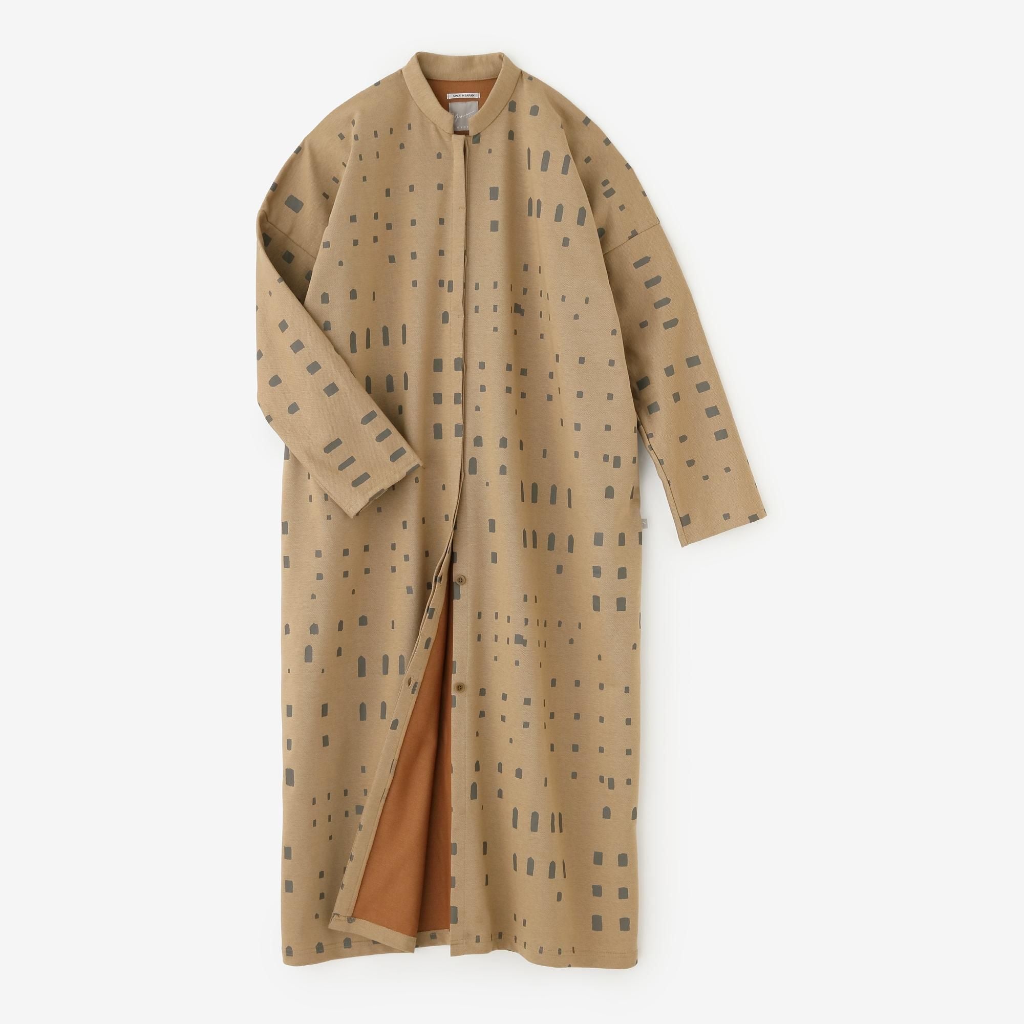 鑲嵌針織 立領輕型外套 超長版/窗 棕色