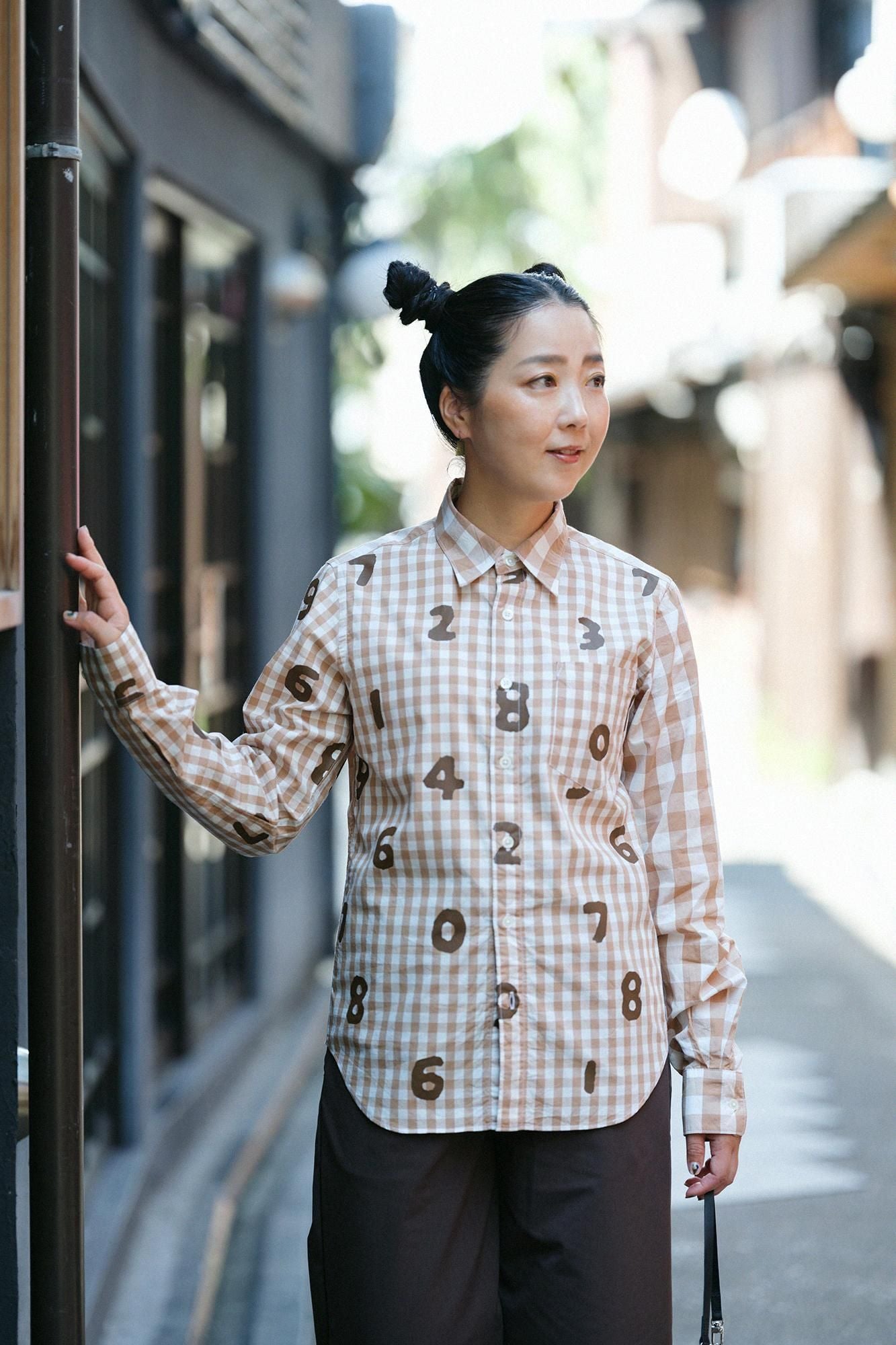 ギンガムチェックシャツ/SO-SU-U×キャメル