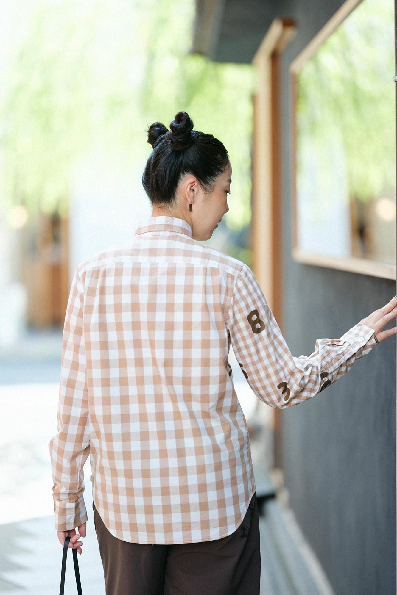 ギンガムチェックシャツ/SO-SU-U×キャメル