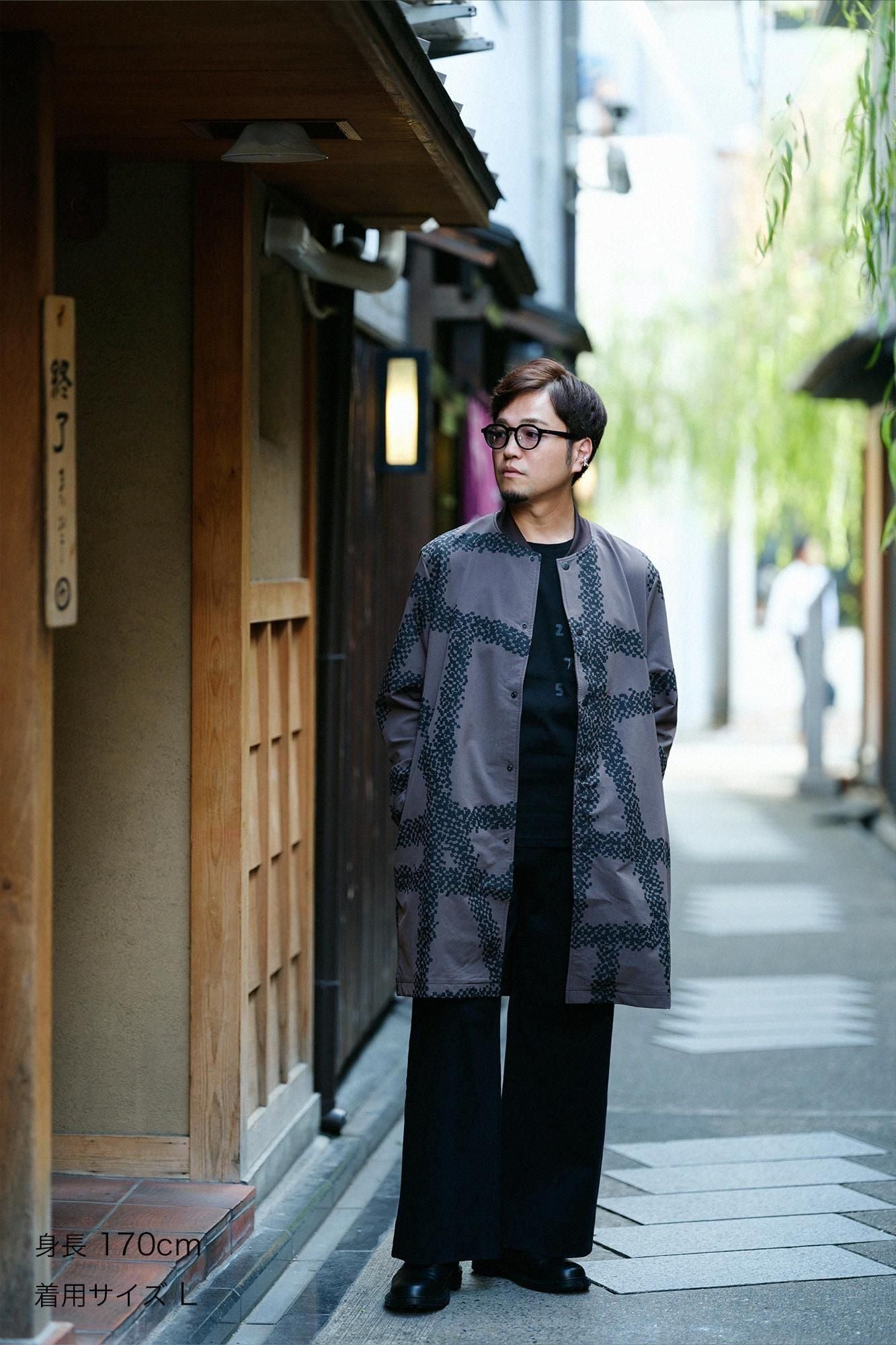 Stretch Peach Skin Fabric Blouson/Tied-up Soot bamboo color