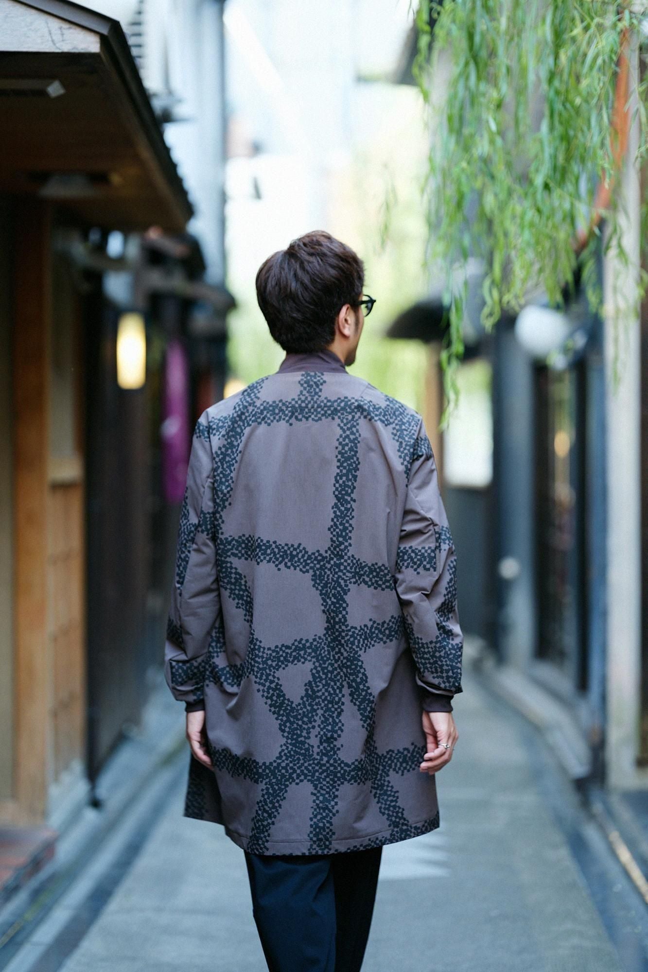 Stretch Peach Skin Fabric Blouson/Tied-up Soot bamboo color