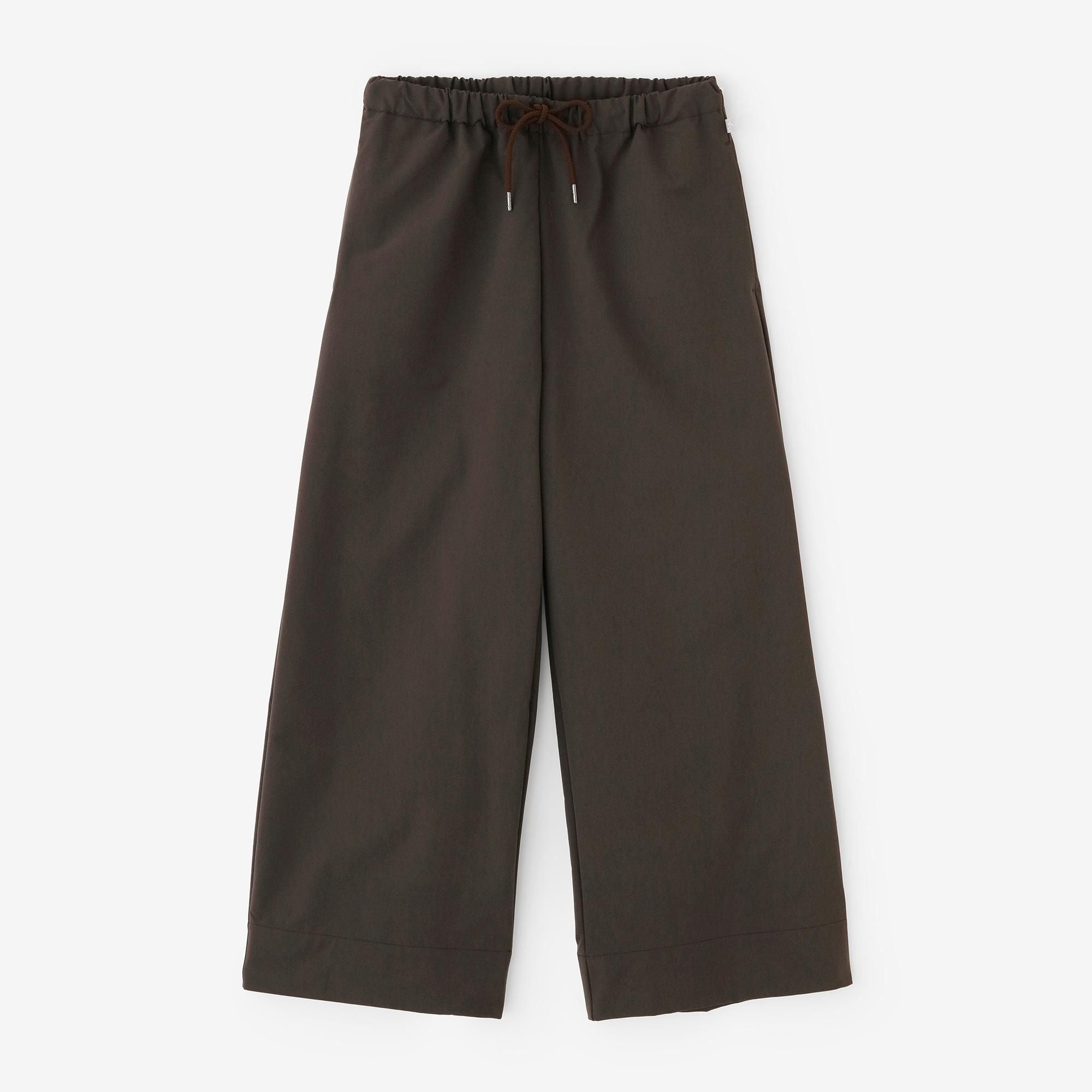 Stretch Peach Skin Fabric Wide Pants/Brown