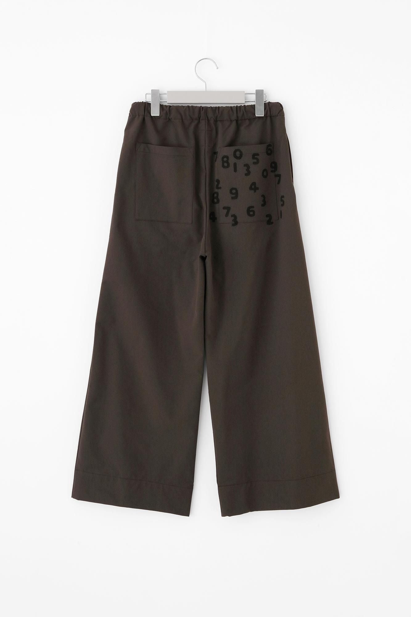 Stretch Peach Skin Fabric Wide Pants/Brown