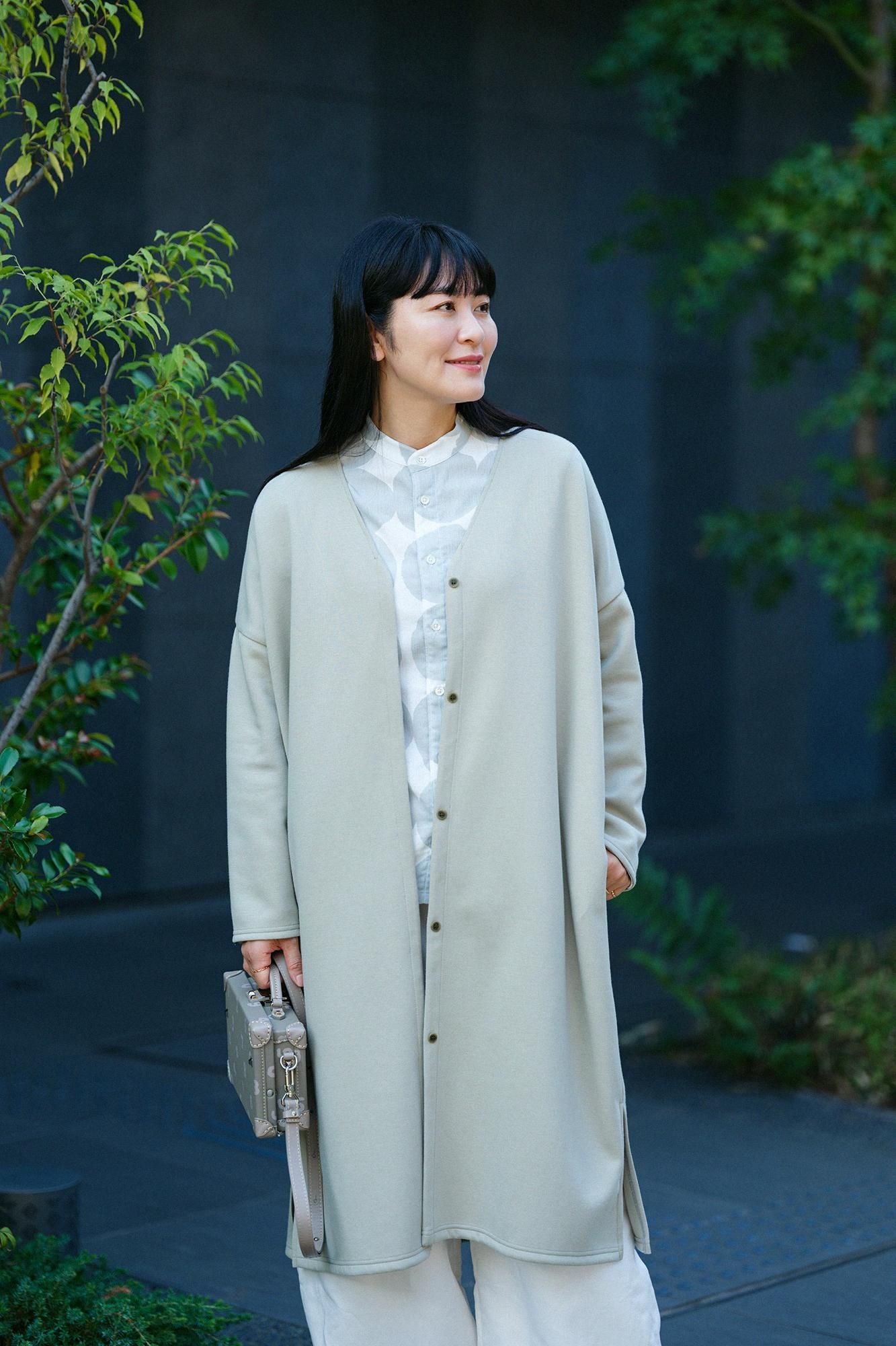 瓦楞針織 V領 輕型外套/青瓷