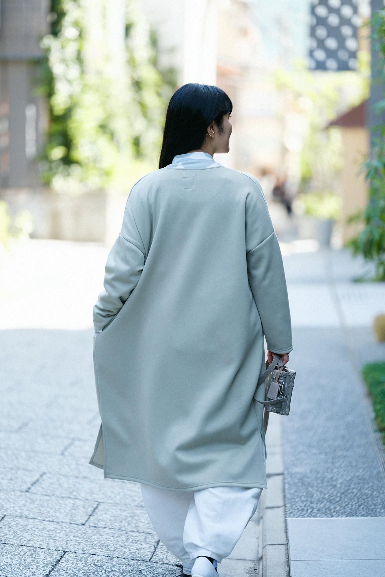 瓦楞針織 V領 輕型外套/青瓷