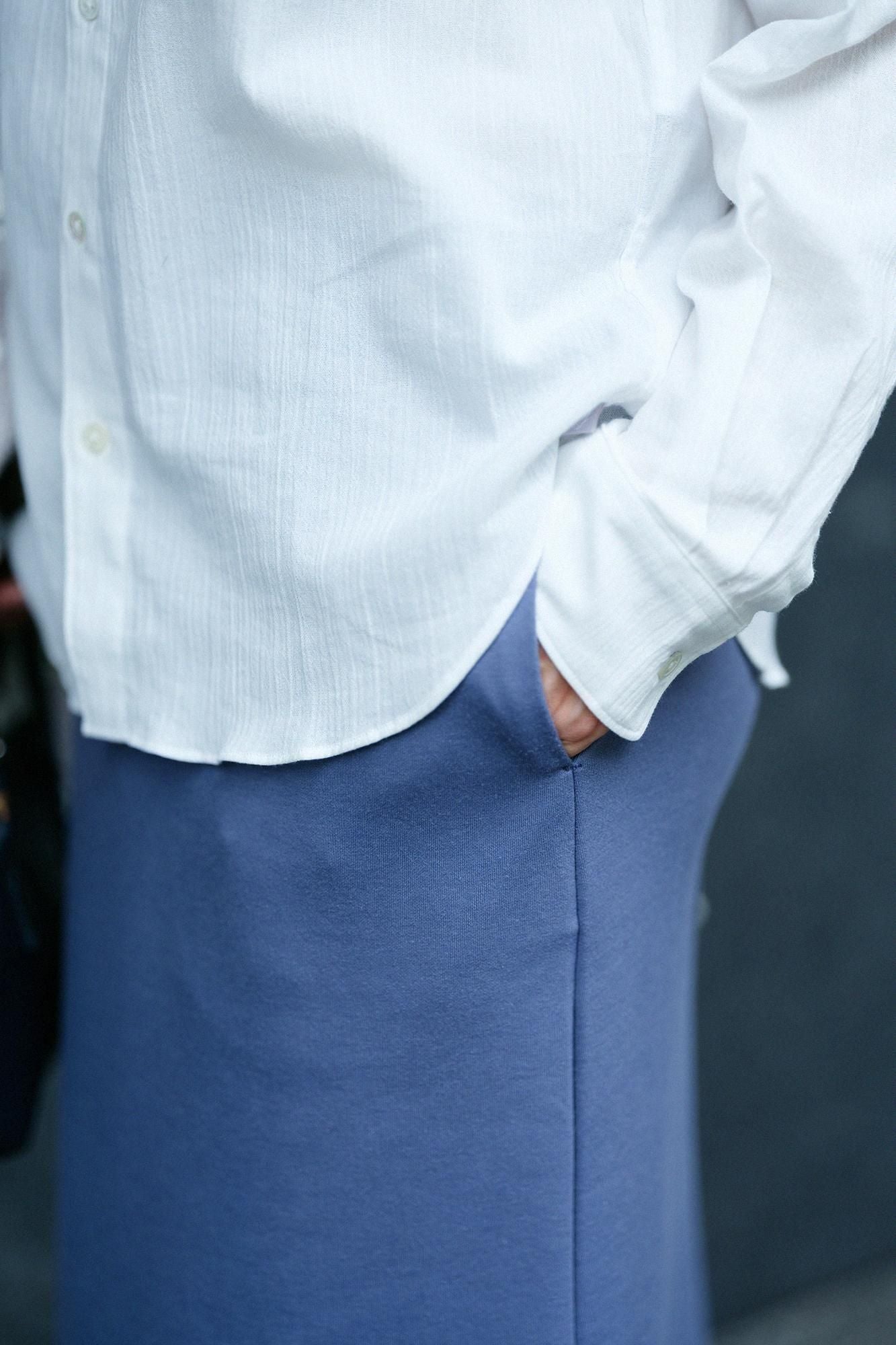 瓦楞針織 長裙/霧藍色