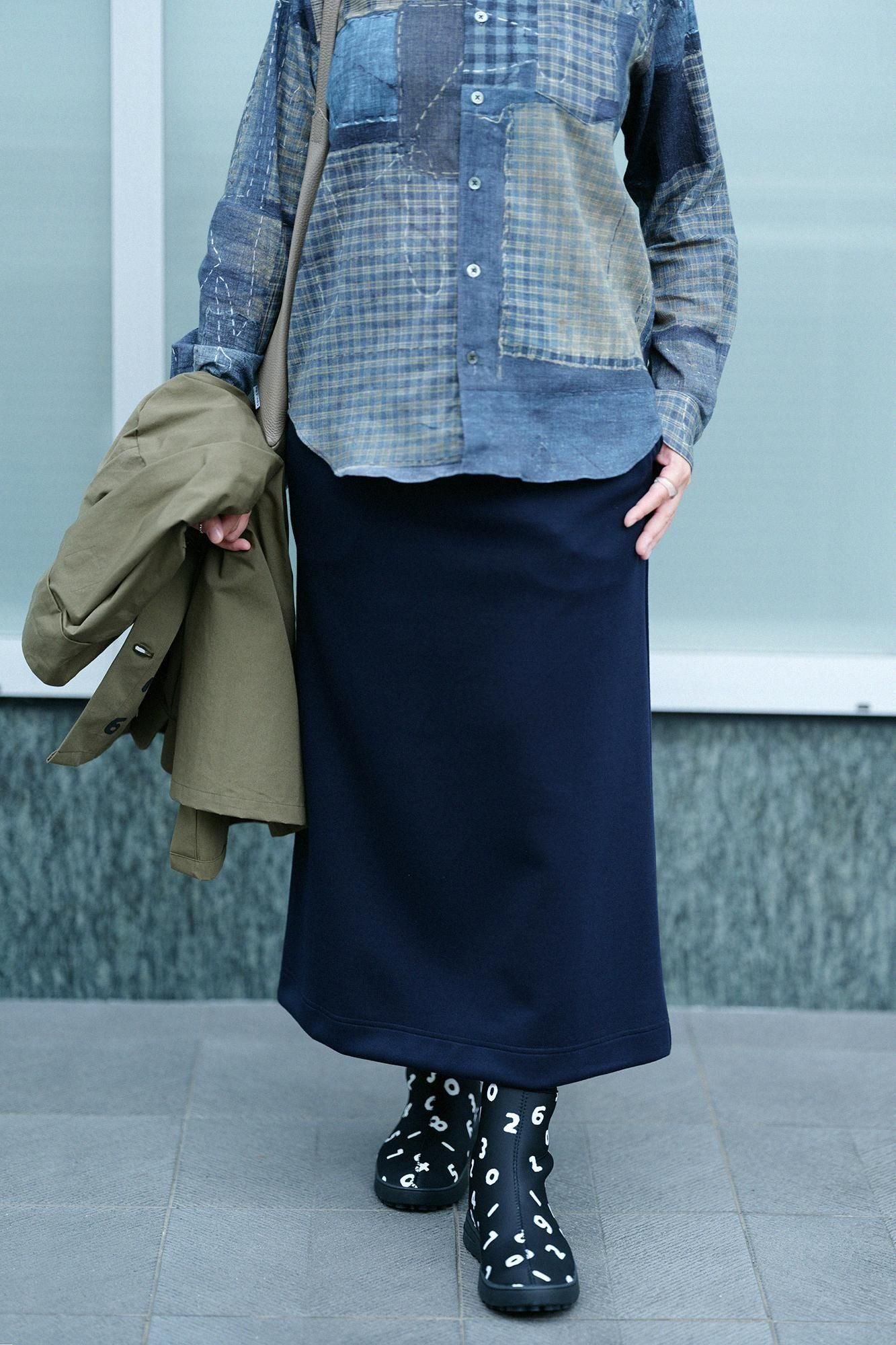 골판지 니트 타이트 스커트/다크네이비