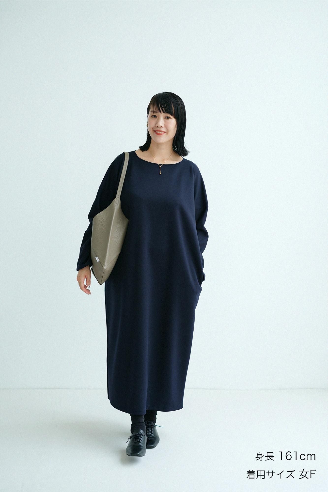 카드보드 니트 보트넥 L/S OP 맥시길이/다크네이비