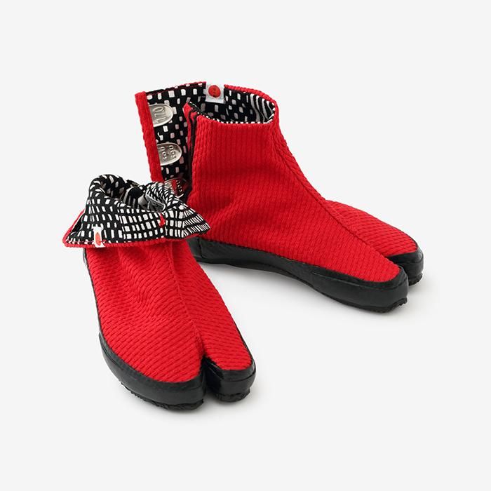 ●兒童分趾足袋鞋/刺子繡 紅色2