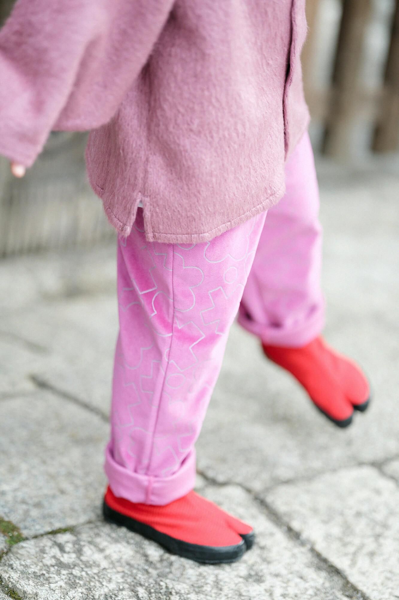 ●兒童分趾足袋鞋/刺子繡 紅色2