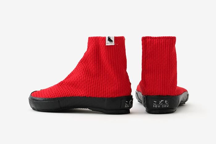 ●兒童分趾足袋鞋/刺子繡 紅色2