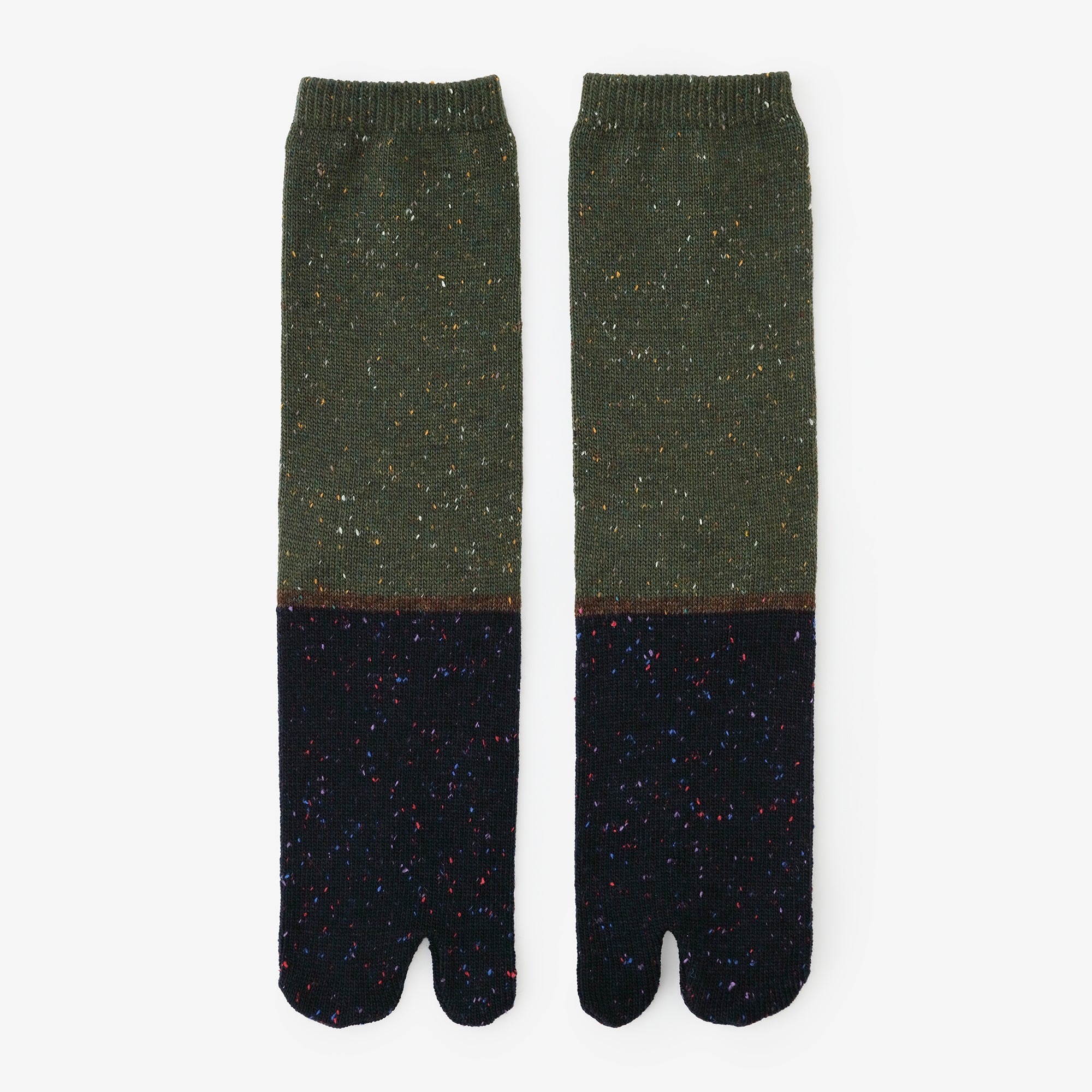 羊毛雙色分趾襪(普通長度)/苔色 【男・女性用】