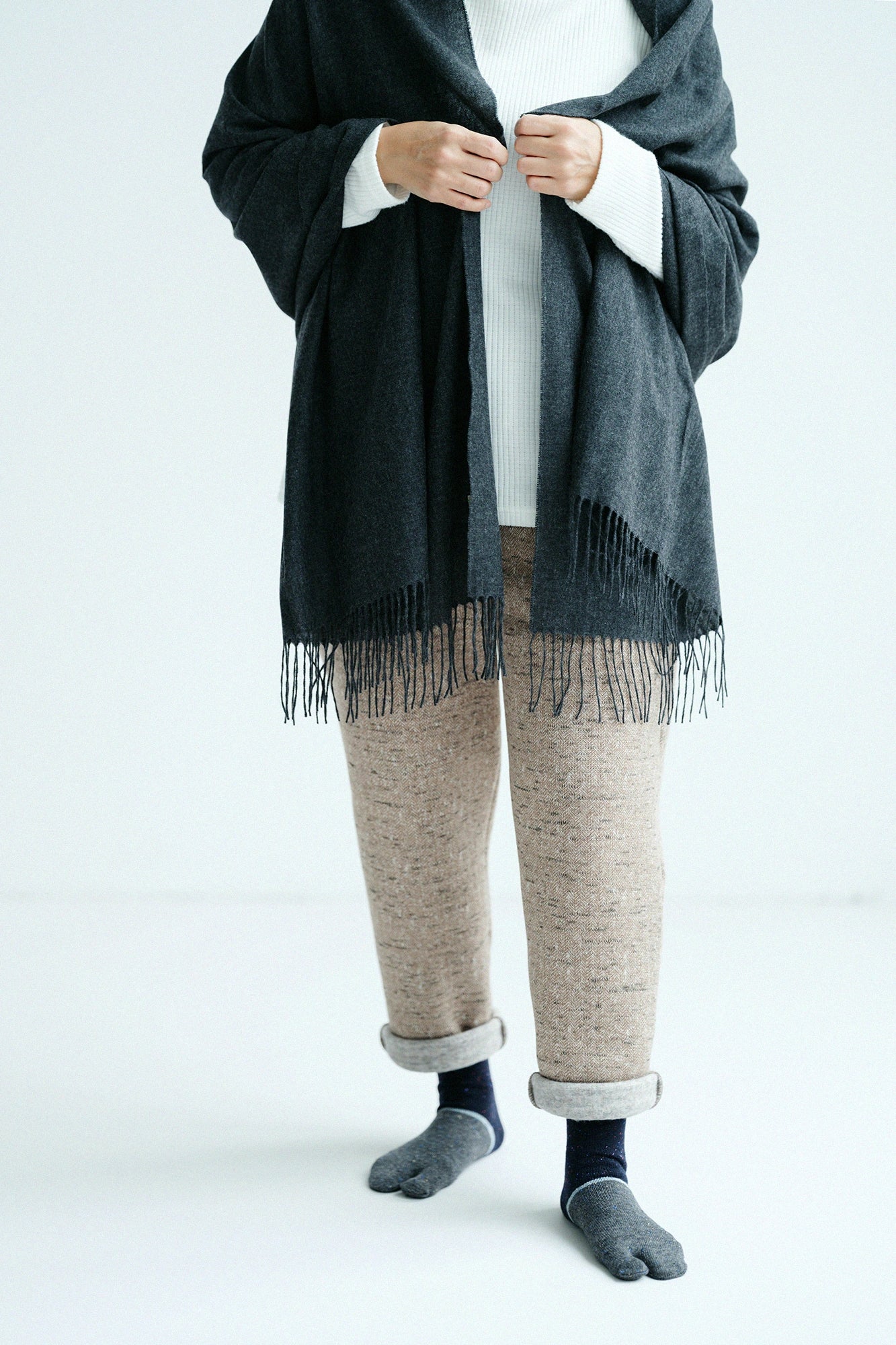 羊毛雙色分趾襪(普通長度)/深藍【男・女性用】