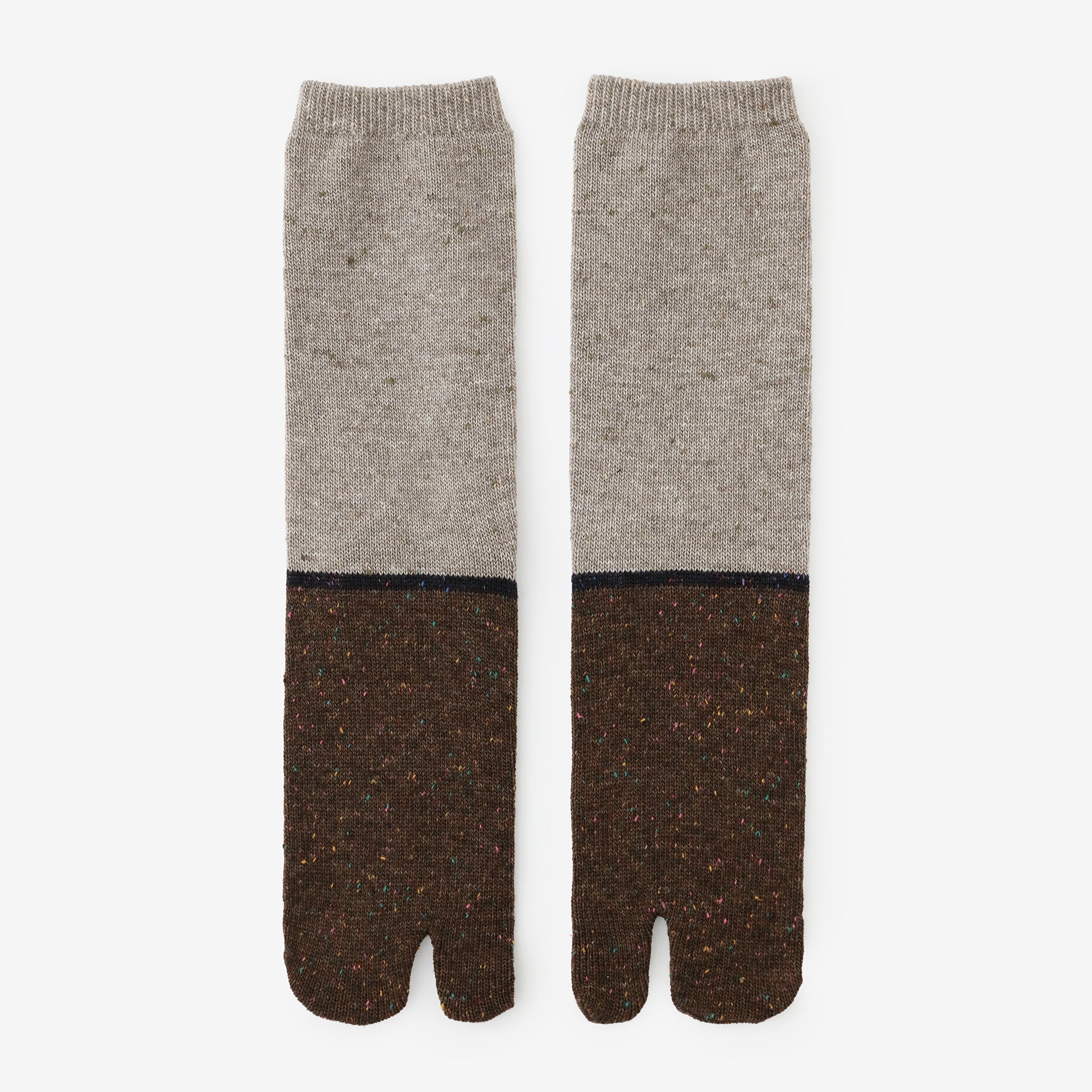 羊毛雙色分趾襪(普通長度)/白茶色 【男・女性用】
