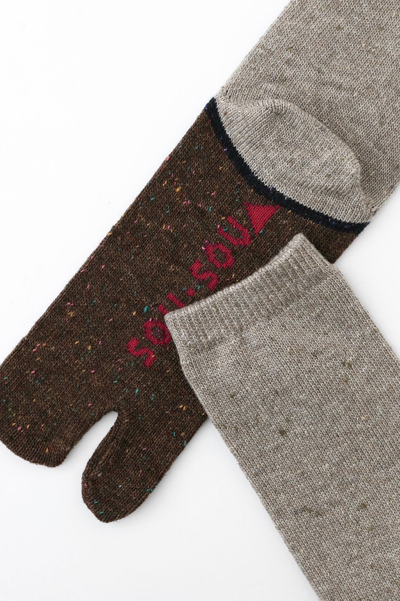 羊毛雙色分趾襪(普通長度)/白茶色 【男・女性用】