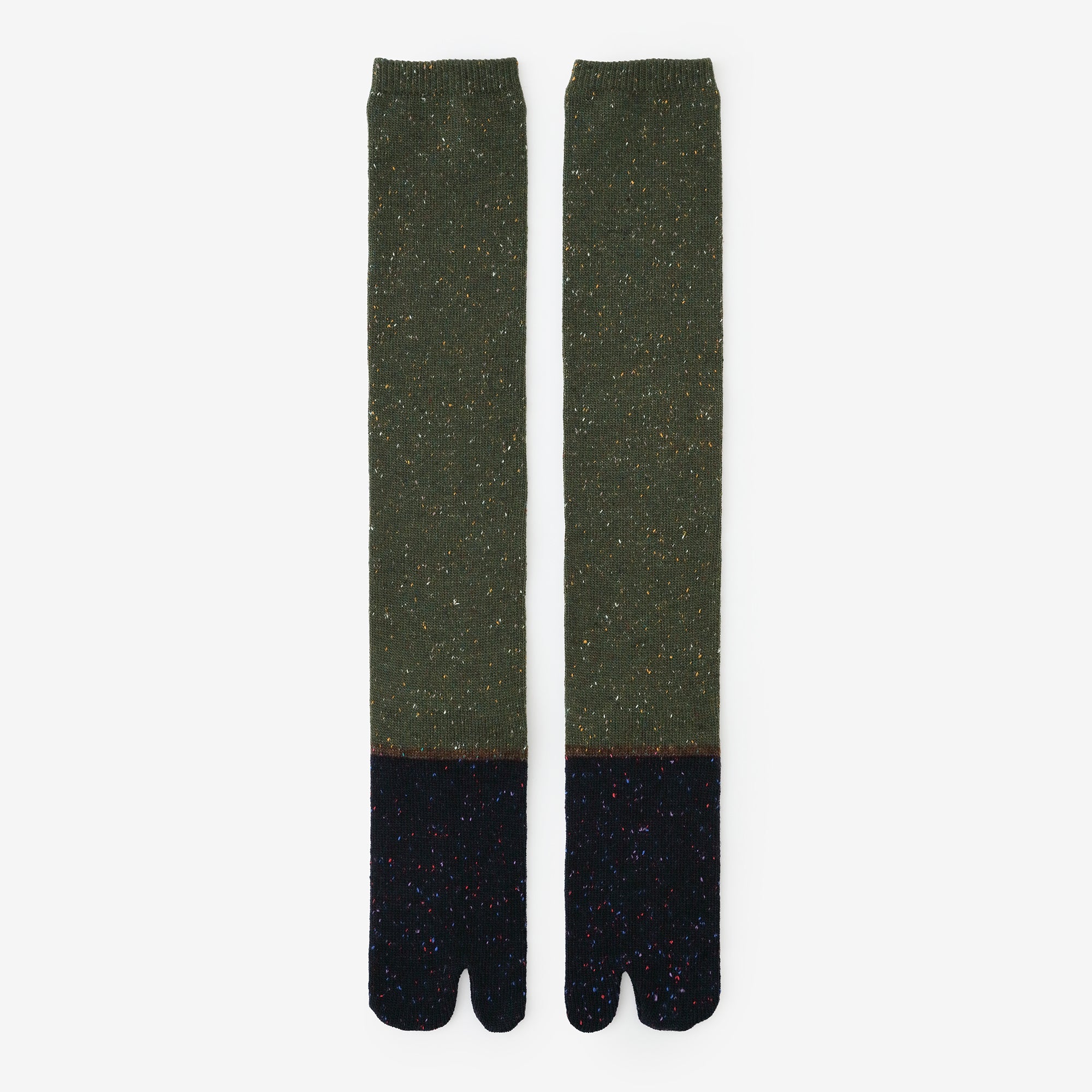 Bi-color Wool Tabi Socks (Mid-calf) / Moss Green【Women】